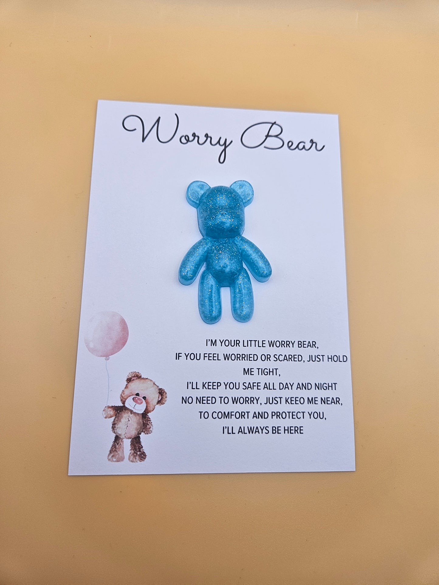 Resin Worry Bear/Anxiety reducing/Lucky mascot/Thoughtful Gift/Comforting pocket bear/hug/birthday/exams/new job/first day at school