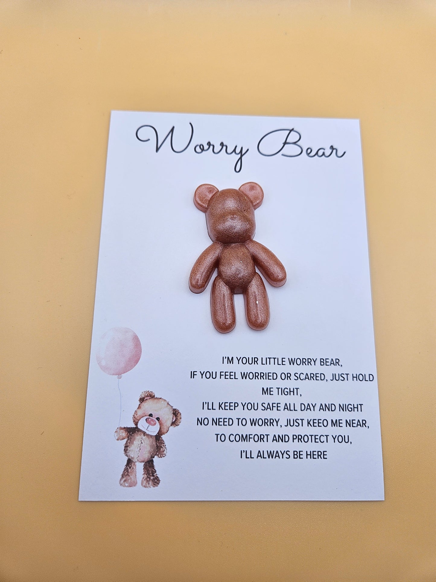 Resin Worry Bear/Anxiety reducing/Lucky mascot/Thoughtful Gift/Comforting pocket bear/hug/birthday/exams/new job/first day at school