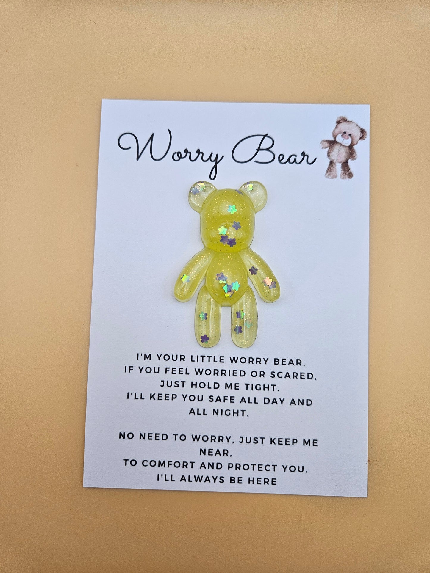 Resin Worry Bear/Anxiety reducing/Lucky mascot/Thoughtful Gift/Comforting pocket bear/hug/birthday/exams/new job/first day at school