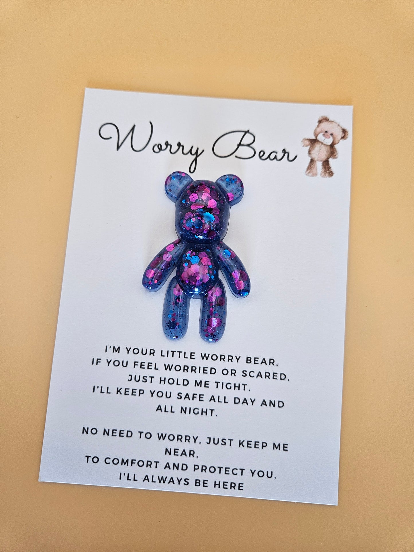 Resin Worry Bear/Anxiety reducing/Lucky mascot/Thoughtful Gift/Comforting pocket bear/hug/birthday/exams/new job/first day at school