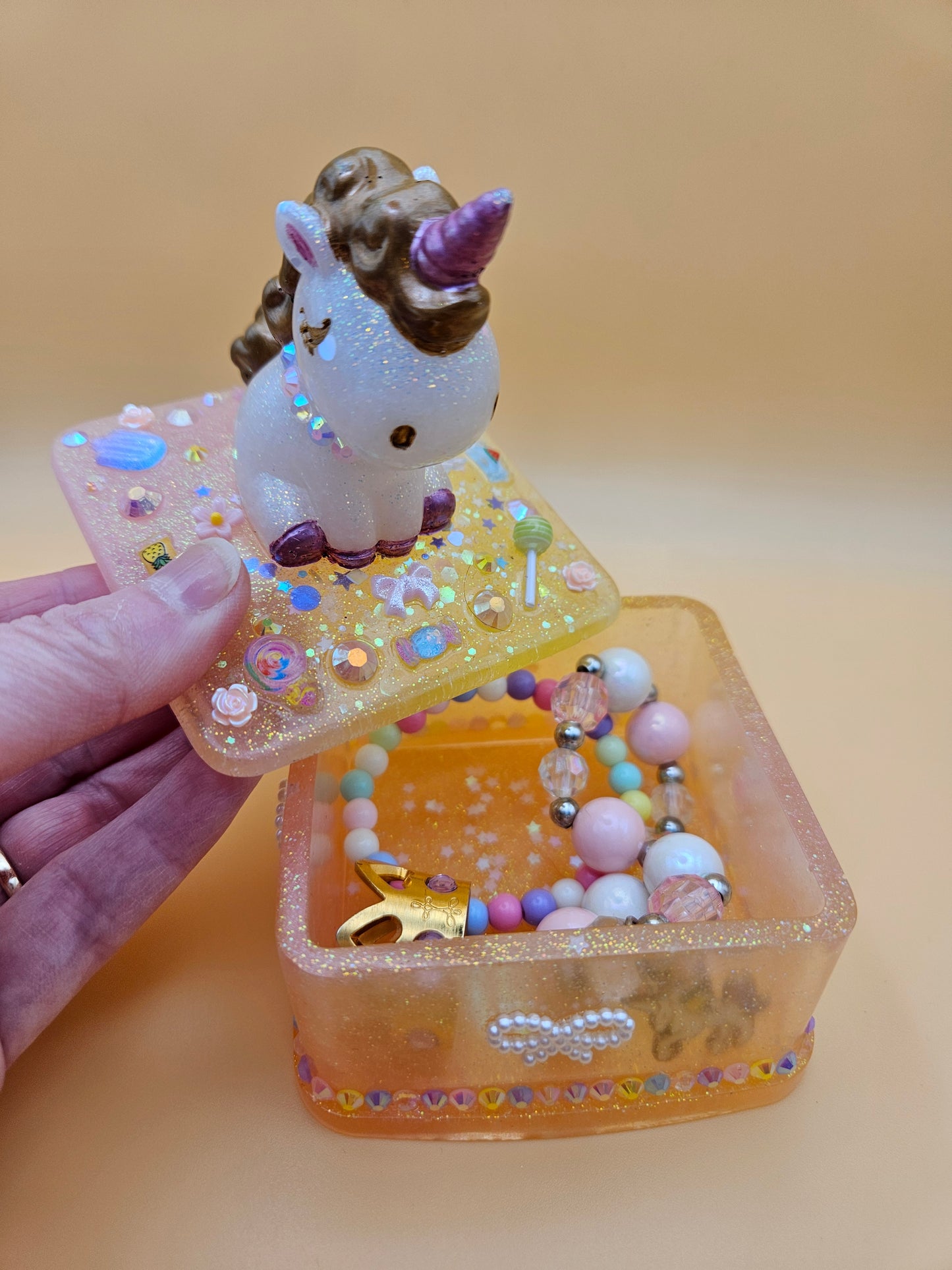 Unicorn jewellery box/Handcrafted Keepsake box for Baby First Curl /Tooth /Whimsy Home Decor/Unique Jewellery box with Sparkles/ Magical Birthday Gift