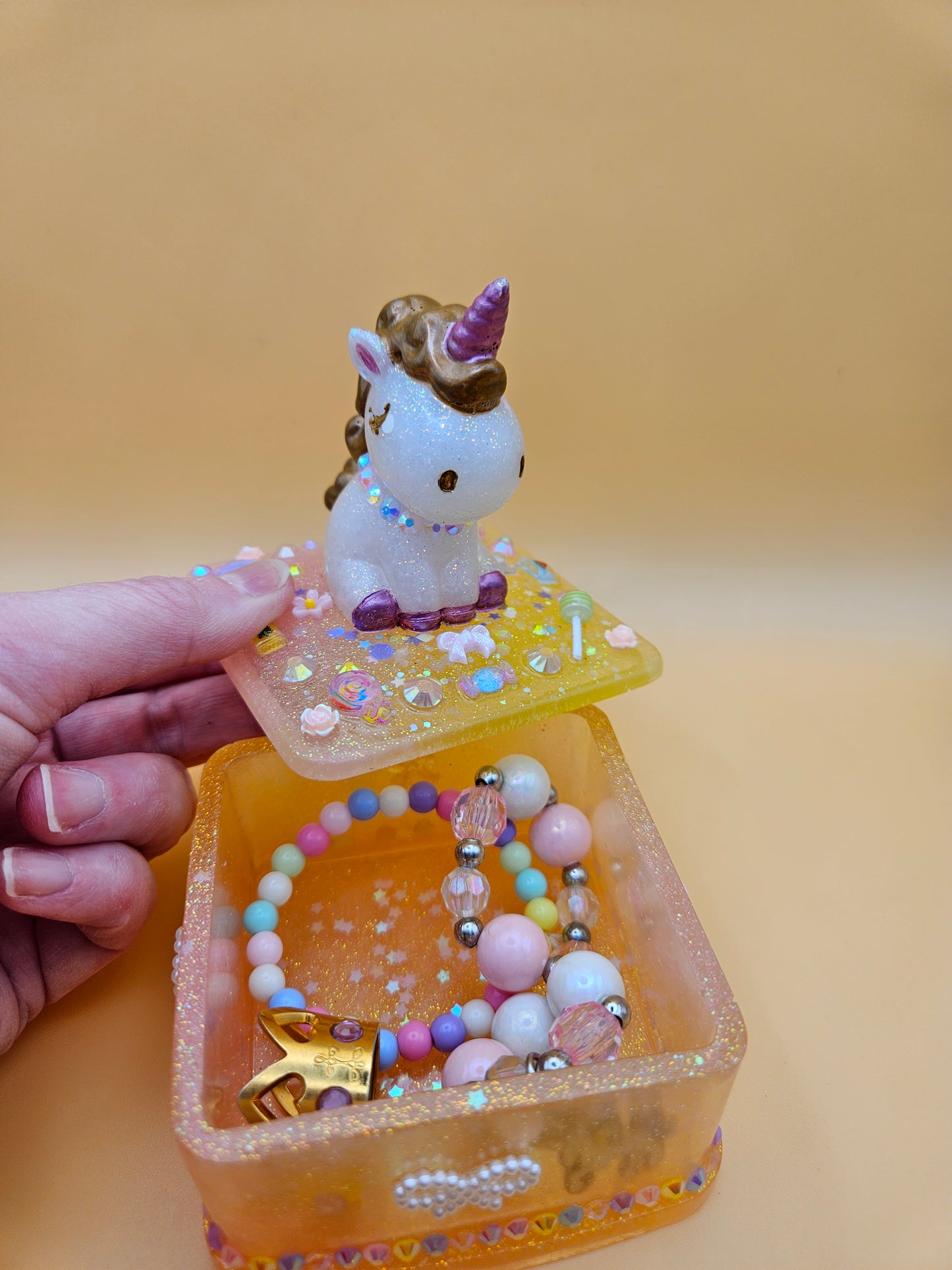Unicorn jewellery box/Handcrafted Keepsake box for Baby First Curl /Tooth /Whimsy Home Decor/Unique Jewellery box with Sparkles/ Magical Birthday Gift