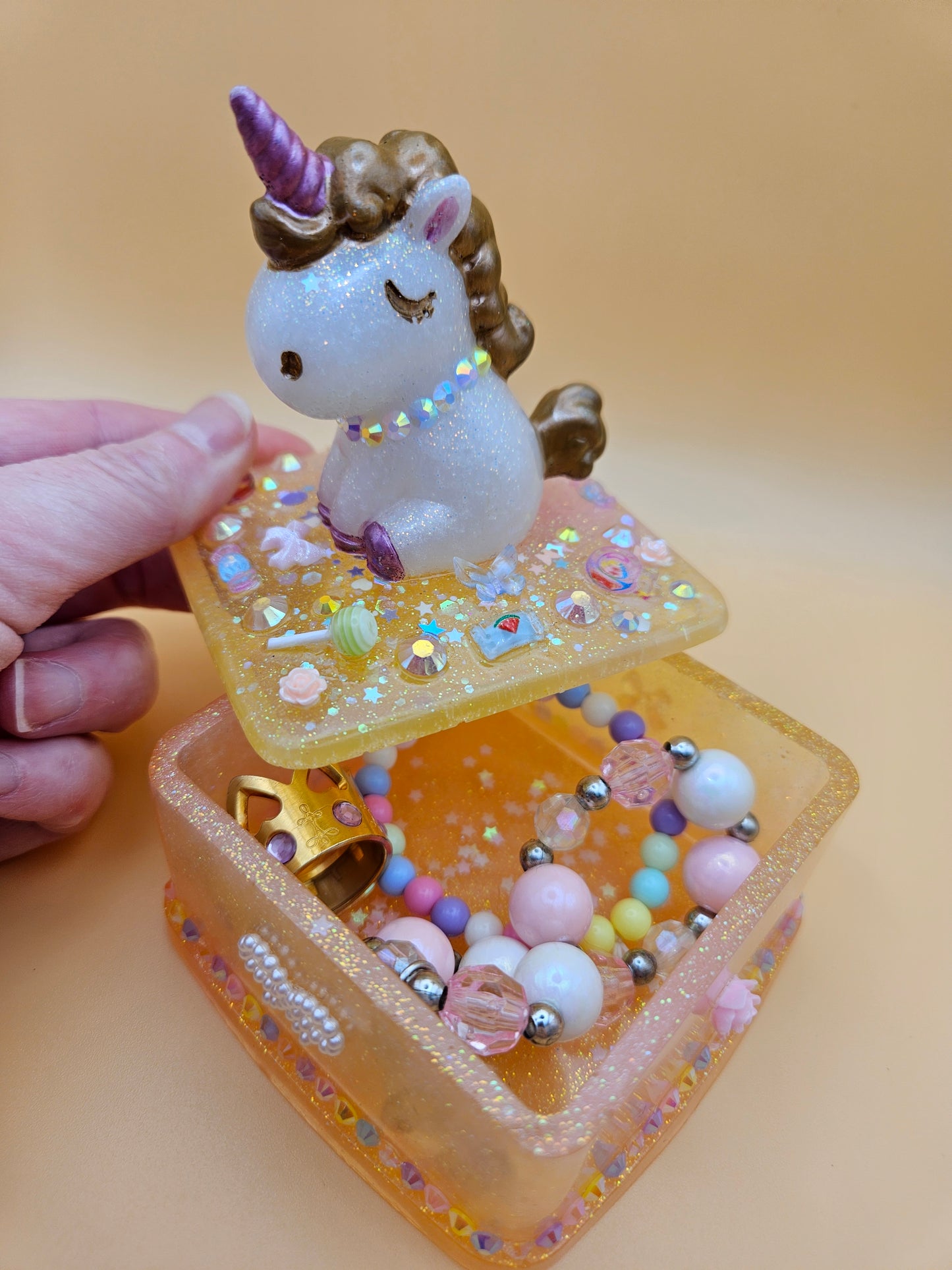 Unicorn jewellery box/Handcrafted Keepsake box for Baby First Curl /Tooth /Whimsy Home Decor/Unique Jewellery box with Sparkles/ Magical Birthday Gift