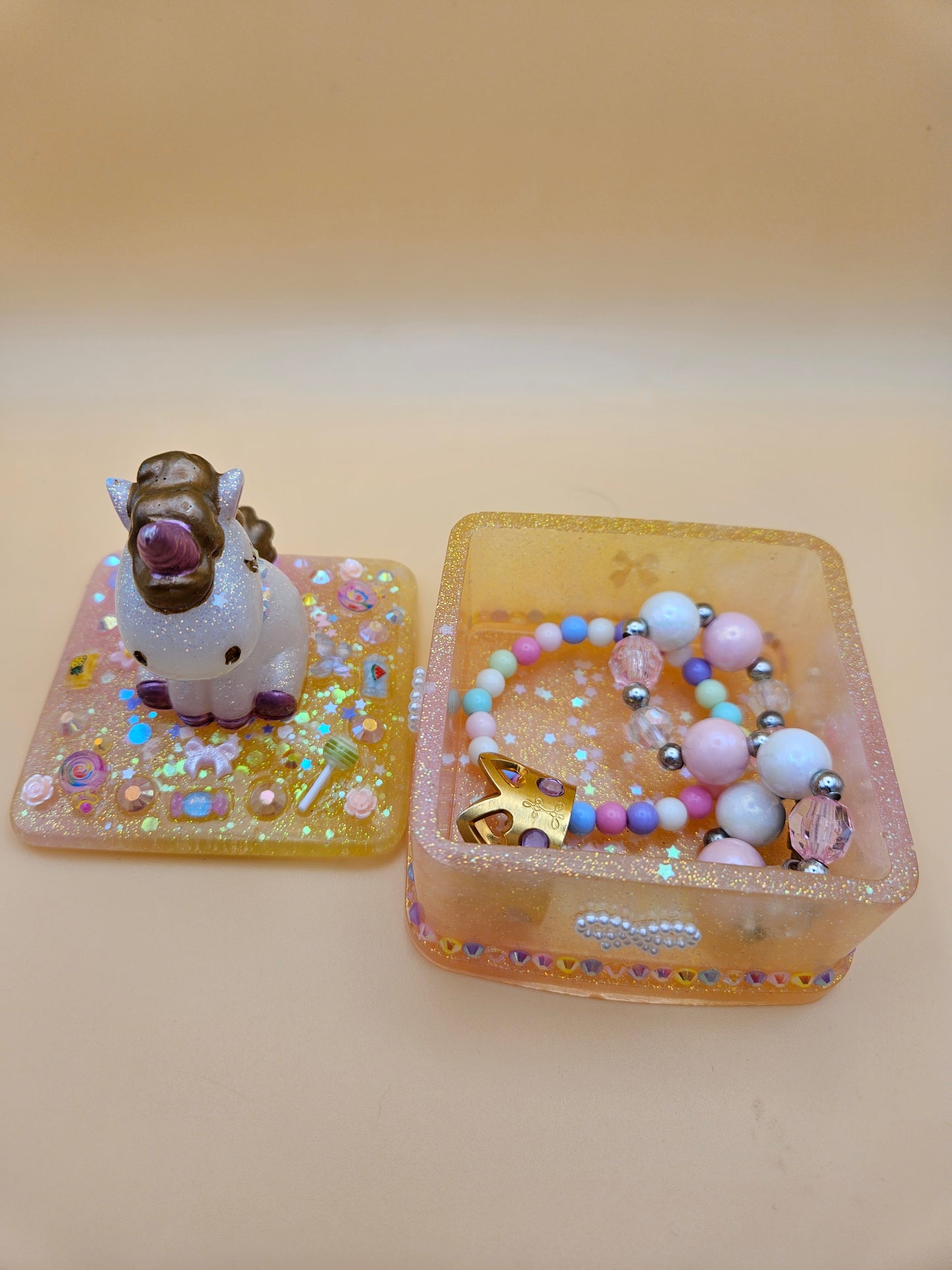 Unicorn jewellery box/Handcrafted Keepsake box for Baby First Curl /Tooth /Whimsy Home Decor/Unique Jewellery box with Sparkles/ Magical Birthday Gift