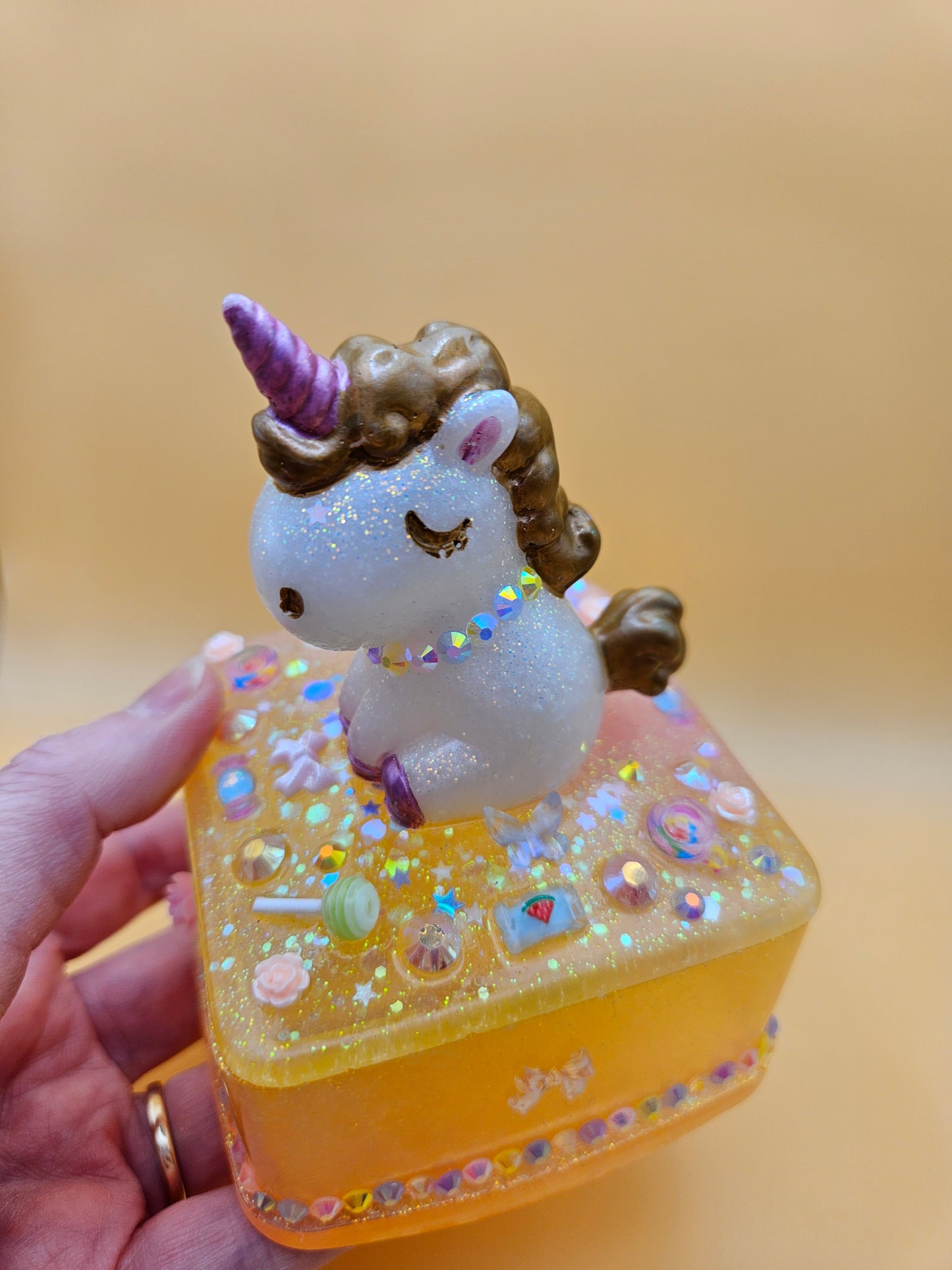 Unicorn jewellery box/Handcrafted Keepsake box for Baby First Curl /Tooth /Whimsy Home Decor/Unique Jewellery box with Sparkles/ Magical Birthday Gift