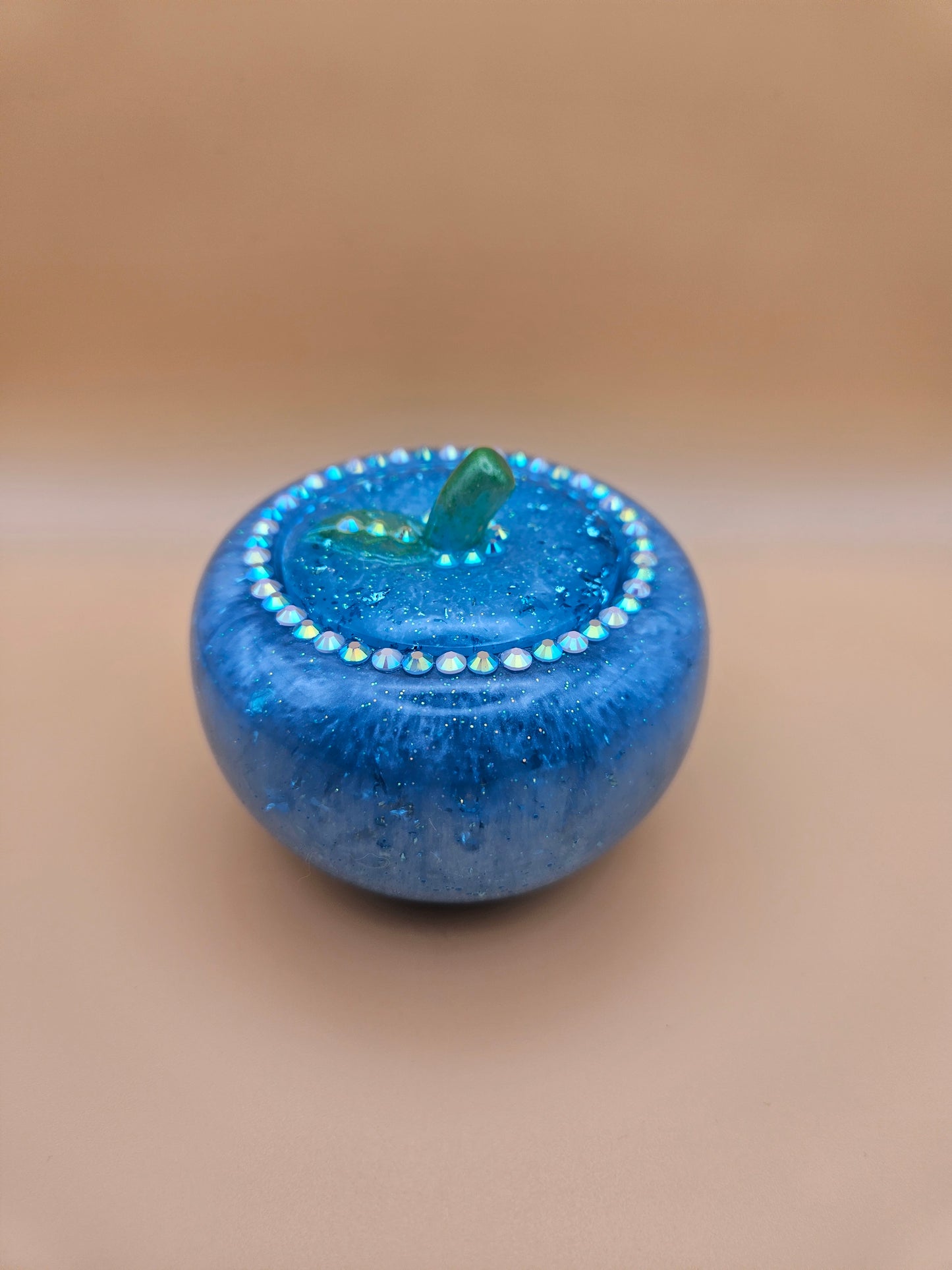 Blue Apple Trinket pot/Rhinestone jewellery dish or keepsake storage holder/handcrafted resin home or room decor/ accessory/ Birthday gift