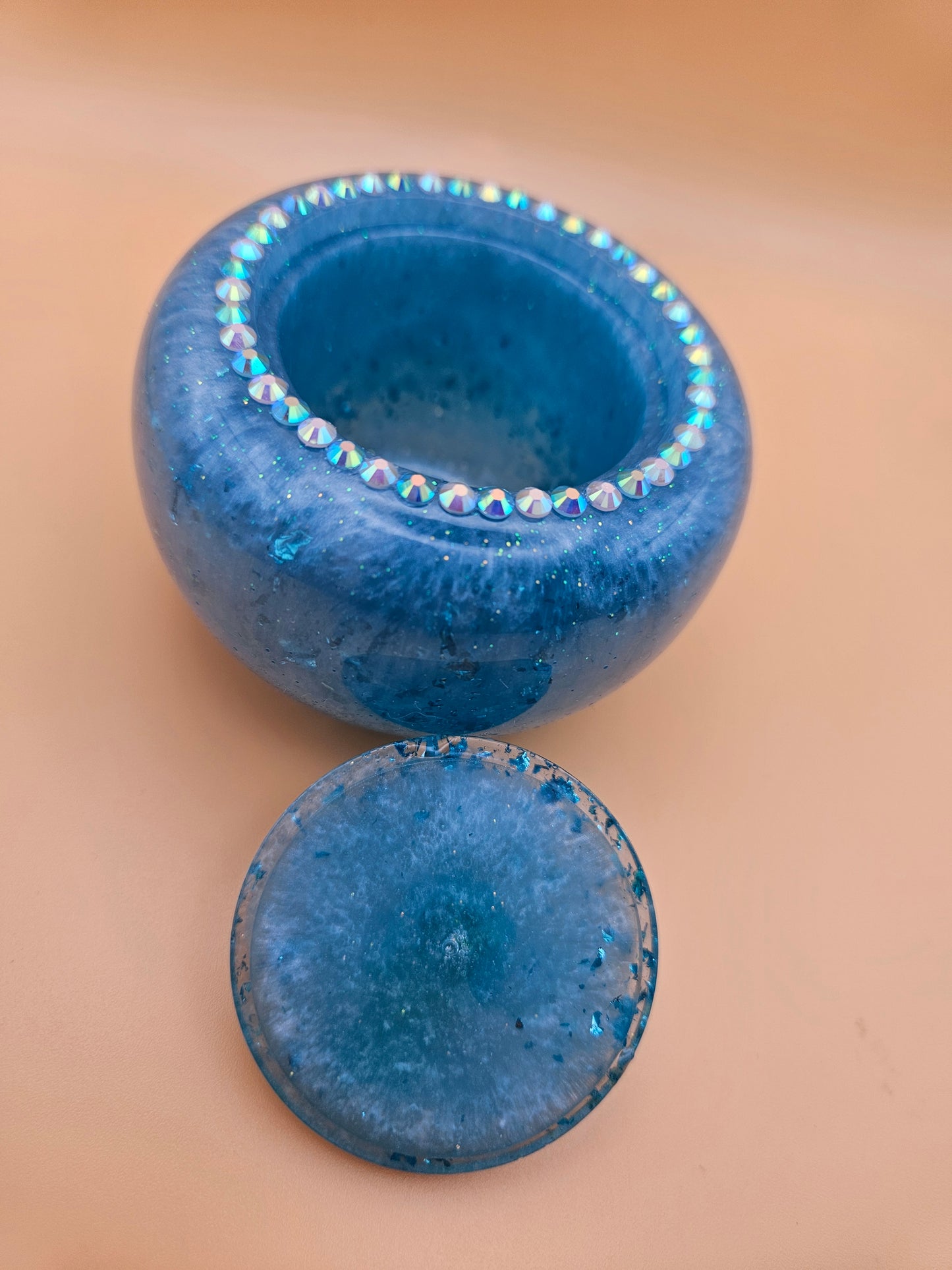 Blue Apple Trinket pot/Rhinestone jewellery dish or keepsake storage holder/handcrafted resin home or room decor/ accessory/ Birthday gift