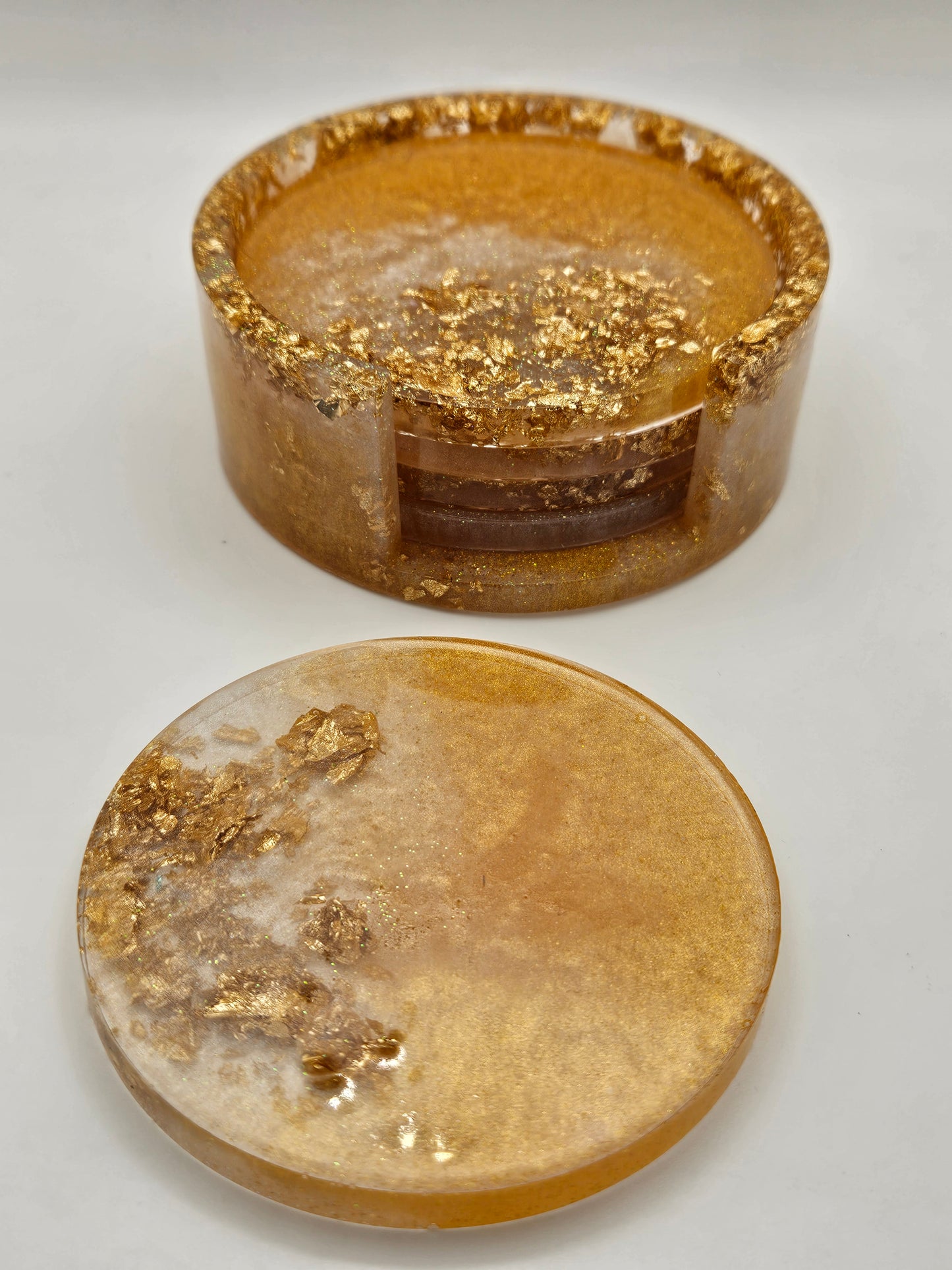 Round gold coasters/resin coasters set with matching stand/practical home decor/new home gift ideas/ unique handcrafted present