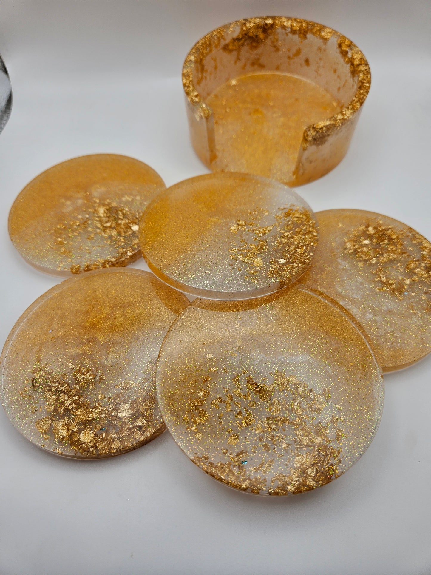 Round gold coasters/resin coasters set with matching stand/practical home decor/new home gift ideas/ unique handcrafted present