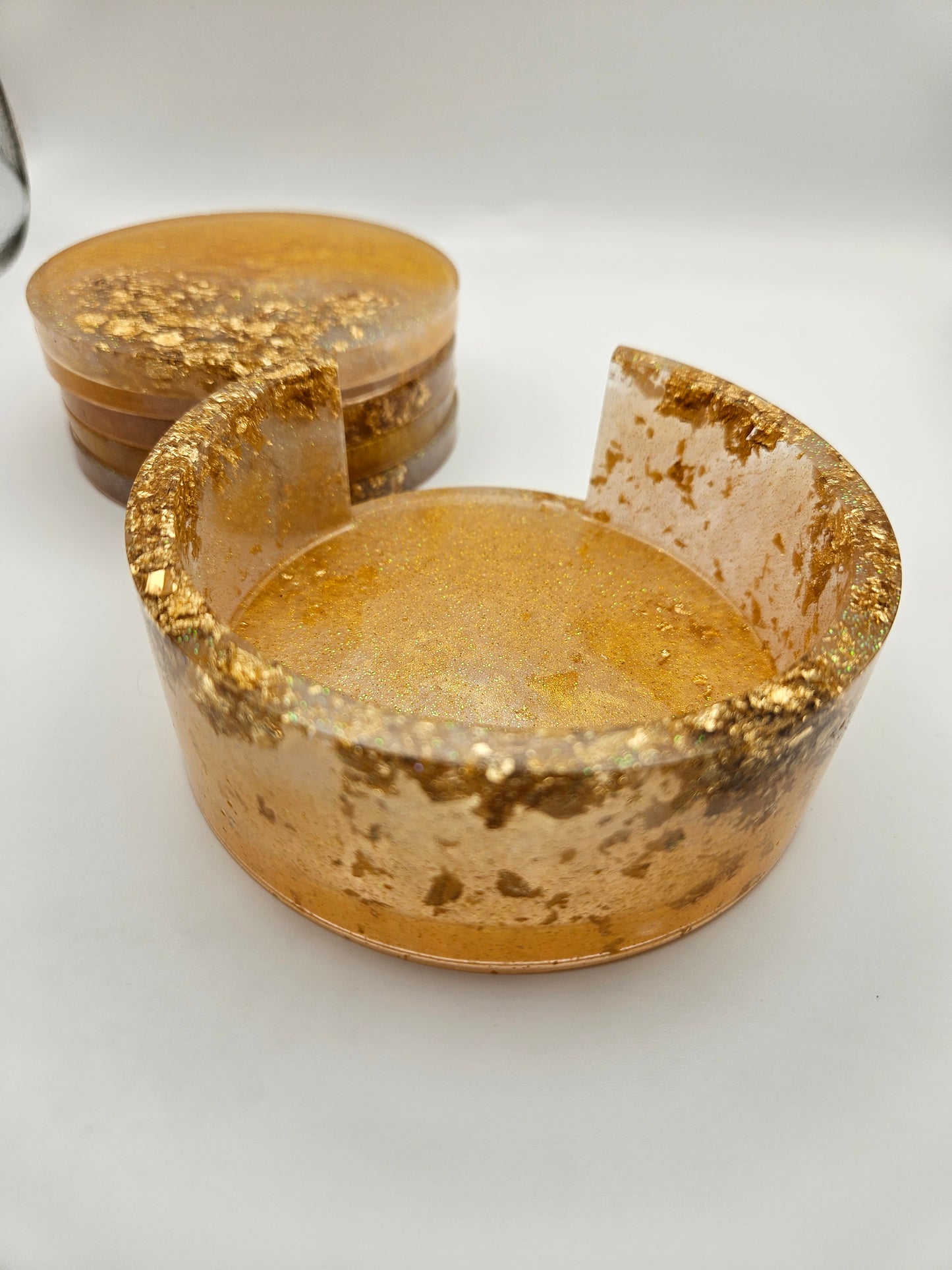 Round gold coasters/resin coasters set with matching stand/practical home decor/new home gift ideas/ unique handcrafted present