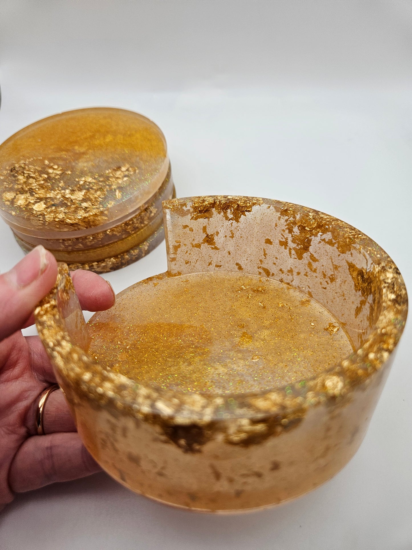 Round gold coasters/resin coasters set with matching stand/practical home decor/new home gift ideas/ unique handcrafted present