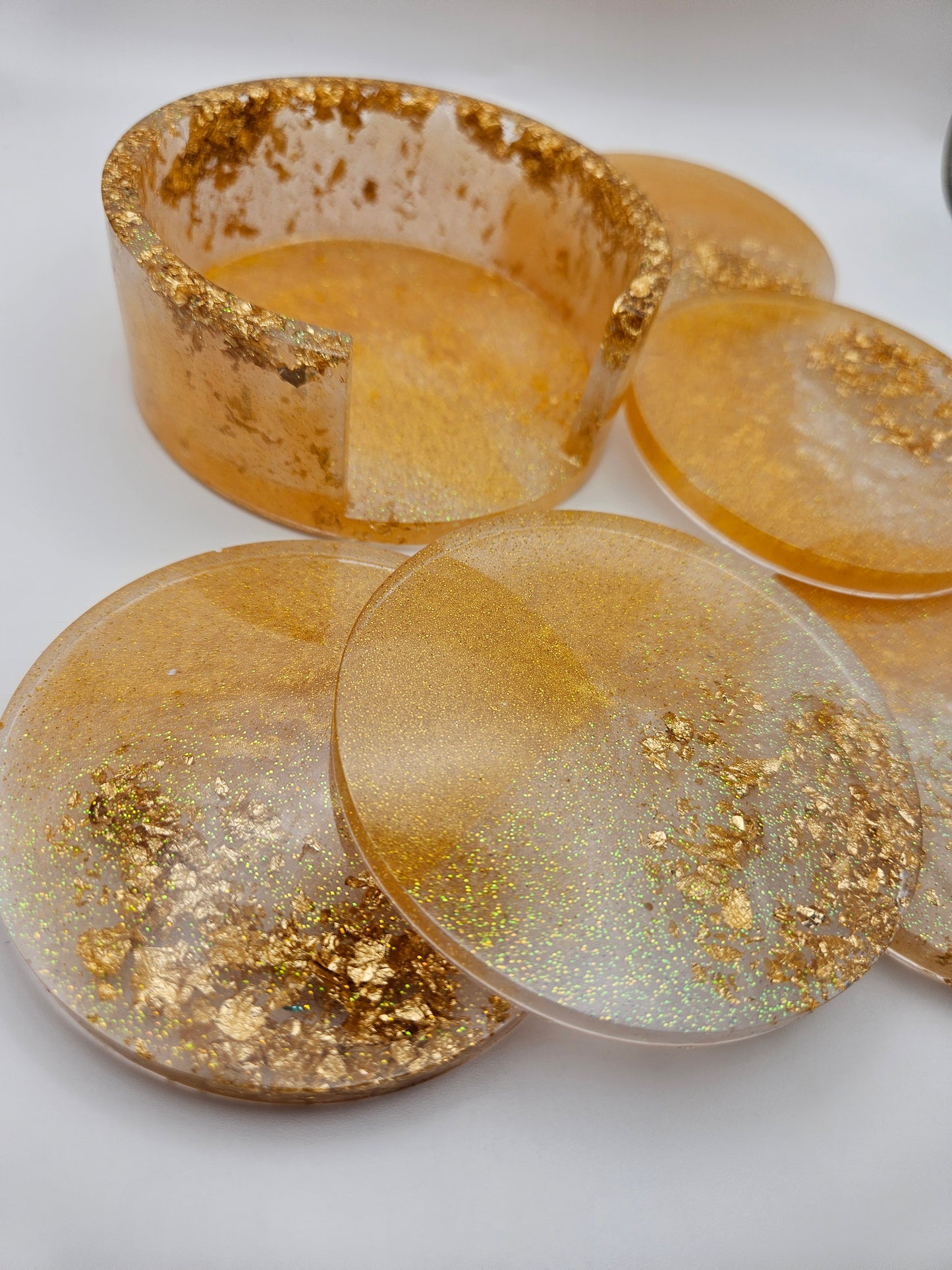 Round gold coasters/resin coasters set with matching stand/practical home decor/new home gift ideas/ unique handcrafted present