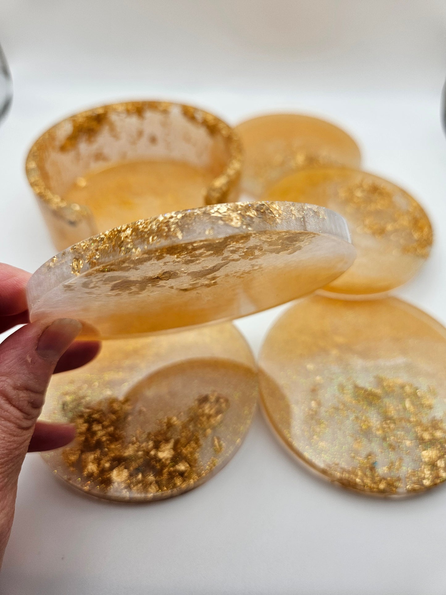 Round gold coasters/resin coasters set with matching stand/practical home decor/new home gift ideas/ unique handcrafted present