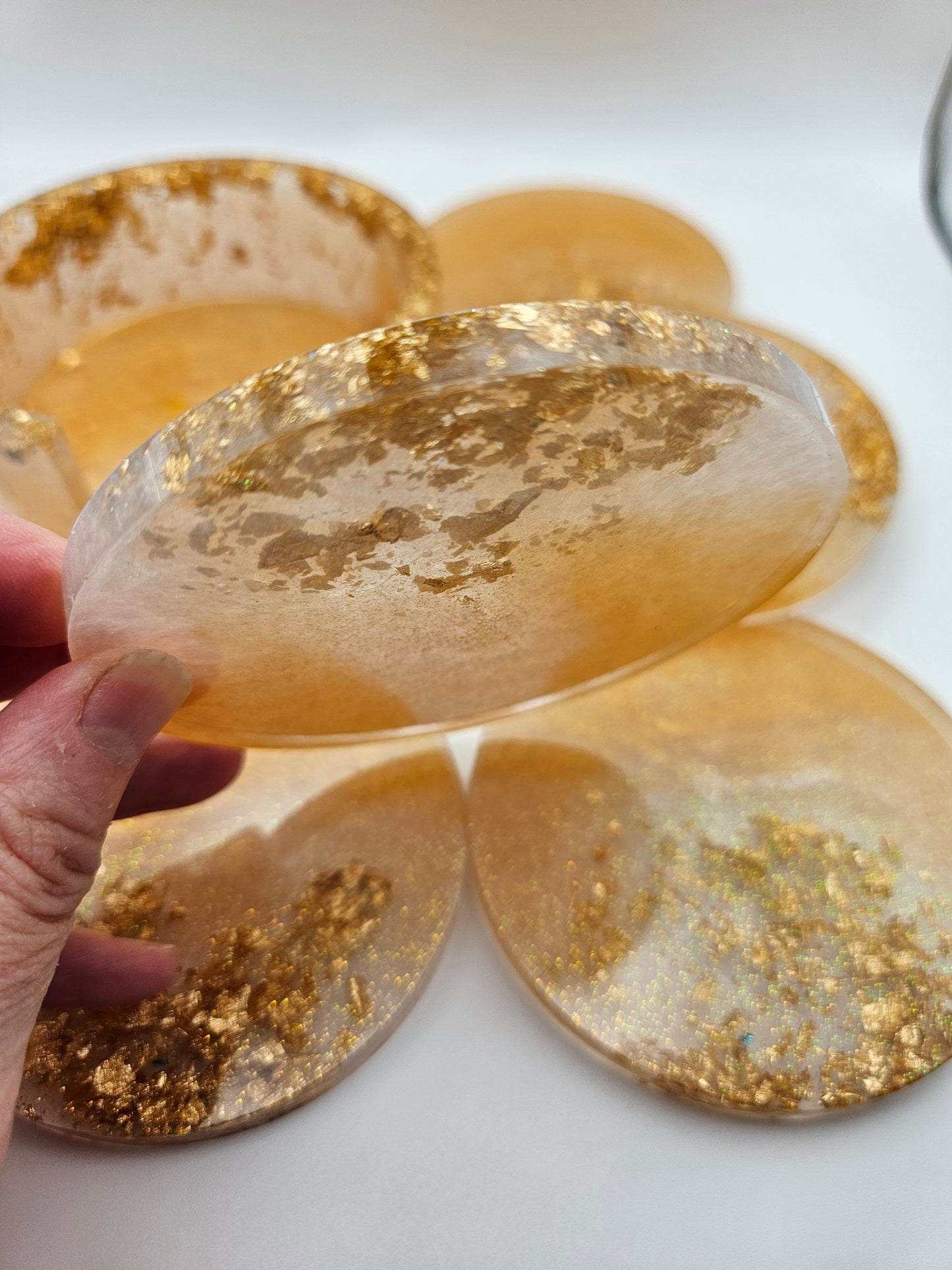 Round gold coasters/resin coasters set with matching stand/practical home decor/new home gift ideas/ unique handcrafted present