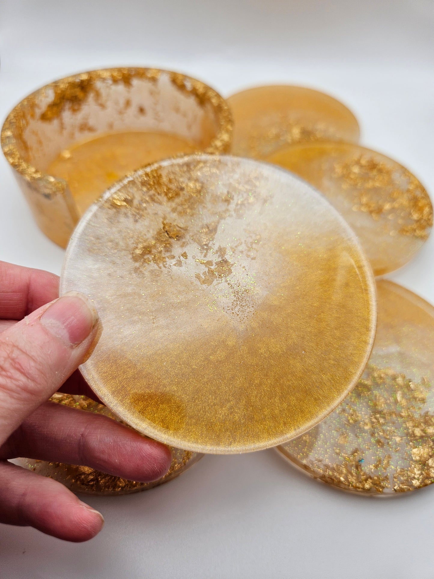 Round gold coasters/resin coasters set with matching stand/practical home decor/new home gift ideas/ unique handcrafted present