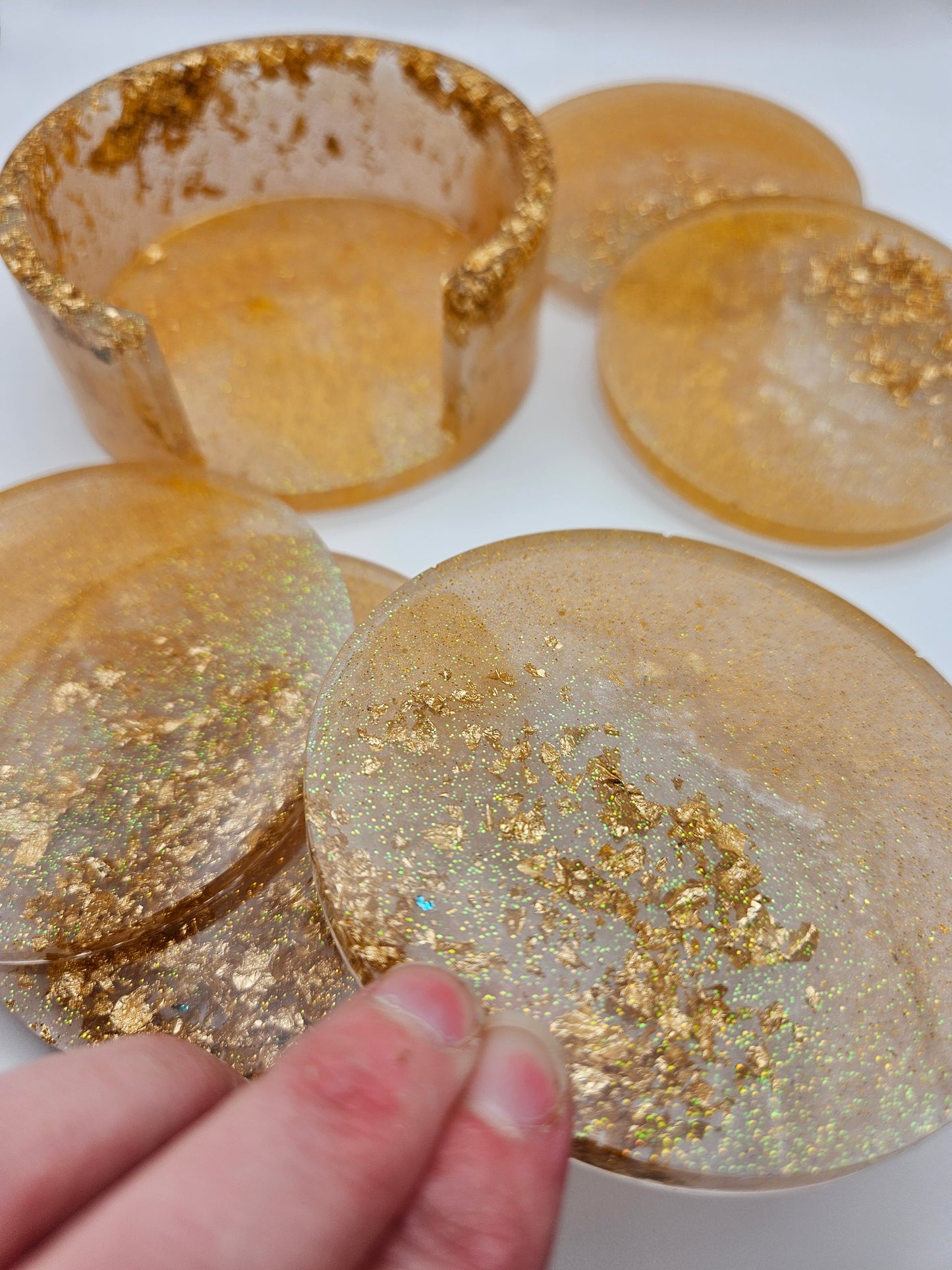 Round gold coasters/resin coasters set with matching stand/practical home decor/new home gift ideas/ unique handcrafted present
