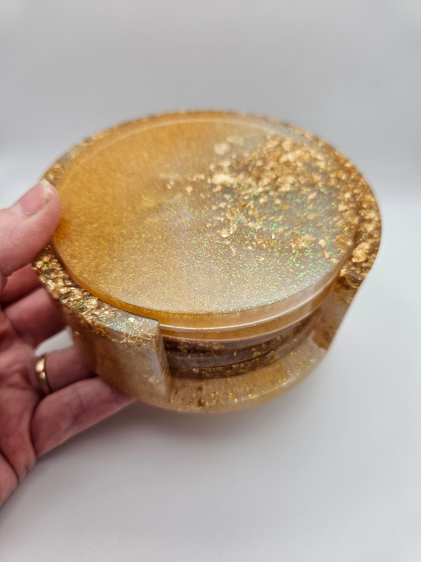Round gold coasters/resin coasters set with matching stand/practical home decor/new home gift ideas/ unique handcrafted present