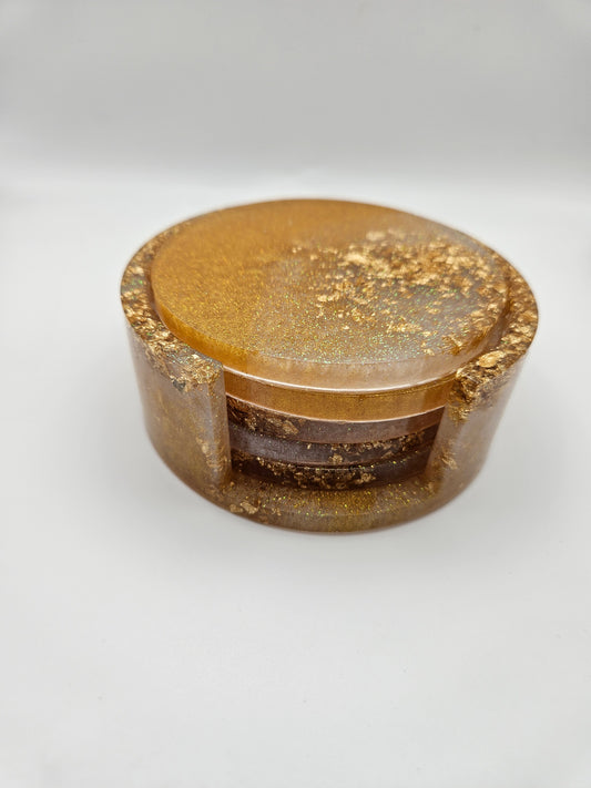 Round gold coasters/resin coasters set with matching stand/practical home decor/new home gift ideas/ unique handcrafted present
