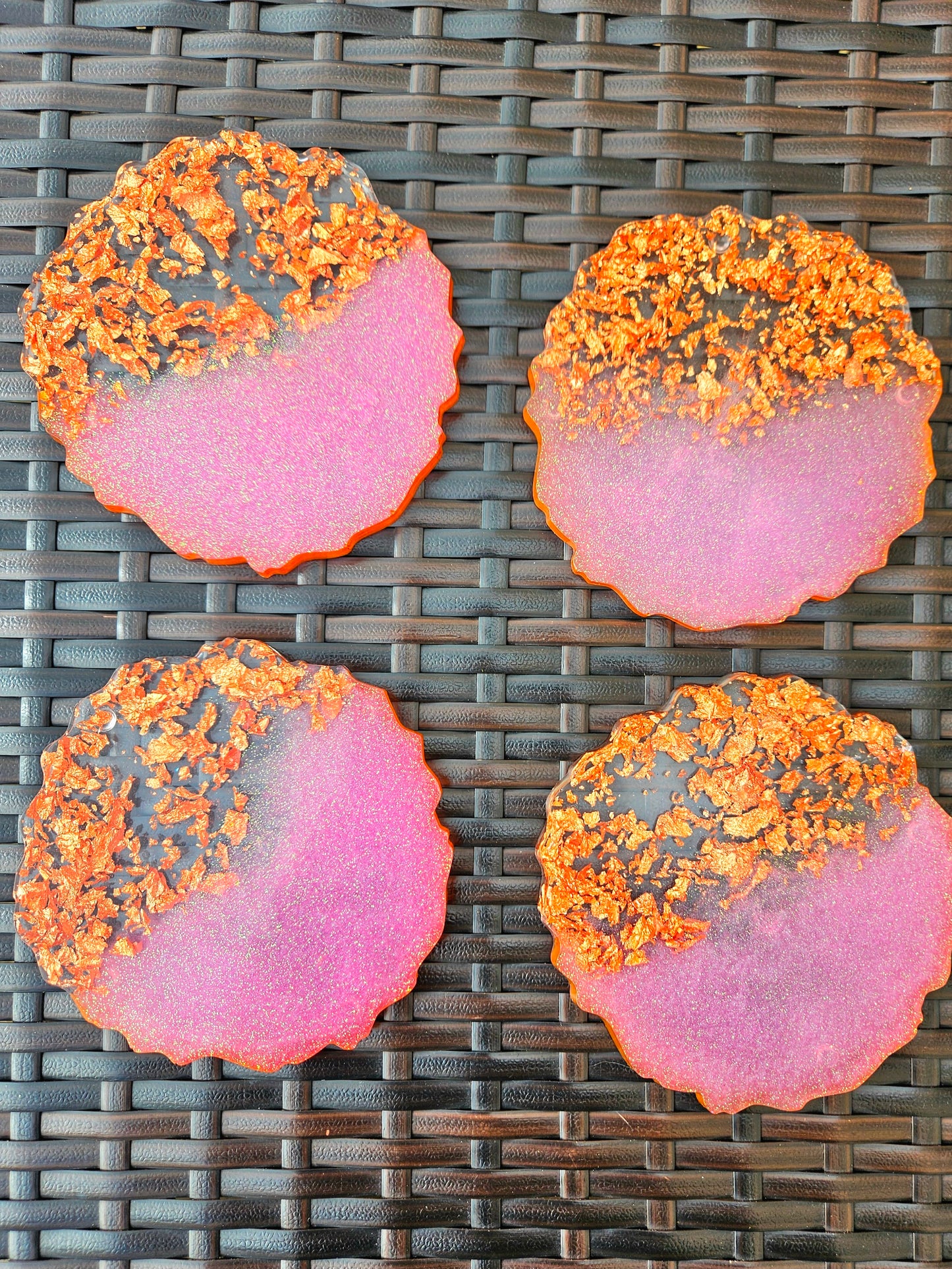 Set of four pink/rose gold flakes large coasters/Stylish Whimsical home decor accessories/New Home Gift