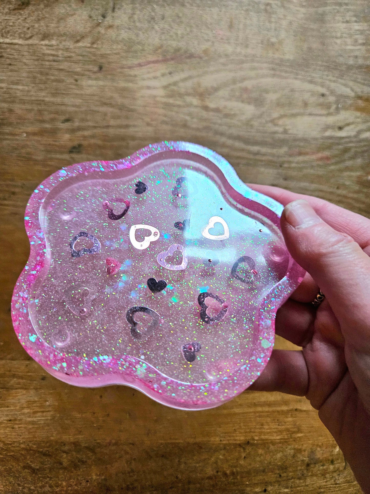 Pink loveheart  trinket dish/coaster/resin small jewellery holder/decorative home decor accessories