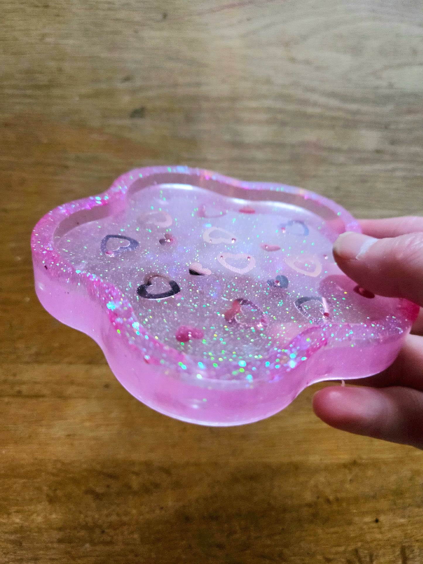 Pink loveheart  trinket dish/coaster/resin small jewellery holder/decorative home decor accessories