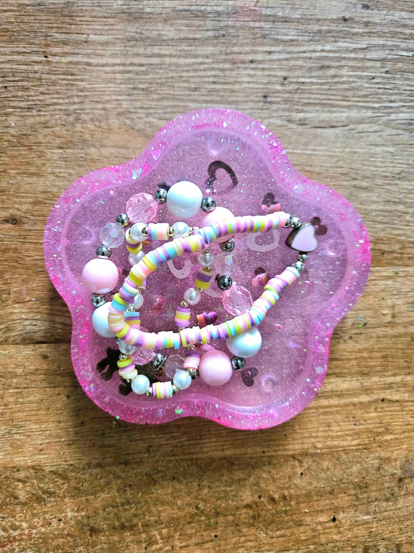 Pink loveheart  trinket dish/coaster/resin small jewellery holder/decorative home decor accessories