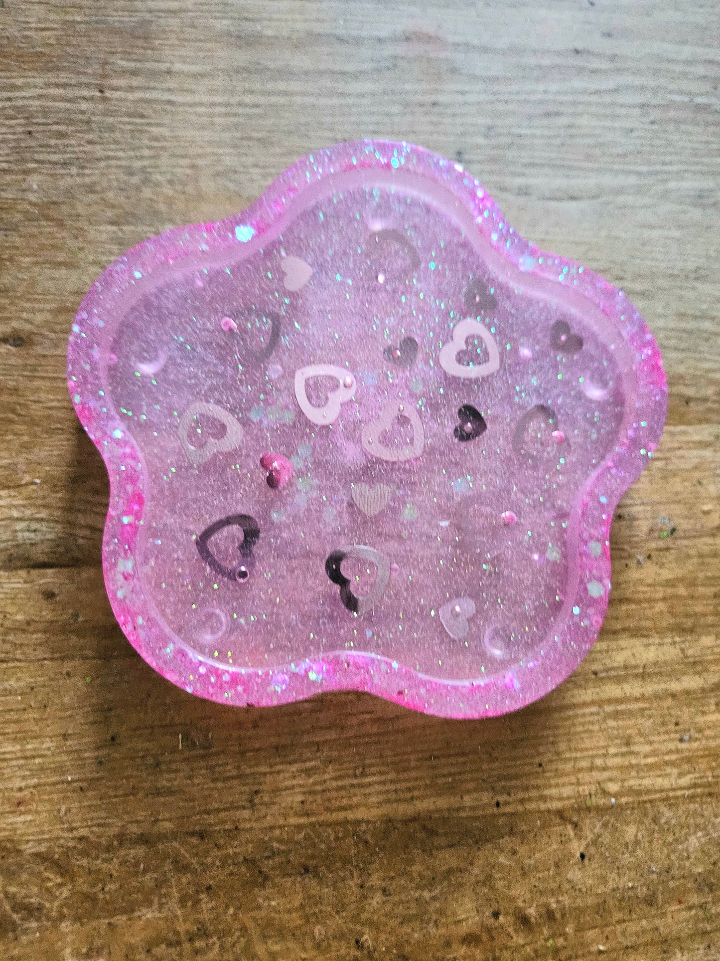 Pink loveheart  trinket dish/coaster/resin small jewellery holder/decorative home decor accessories