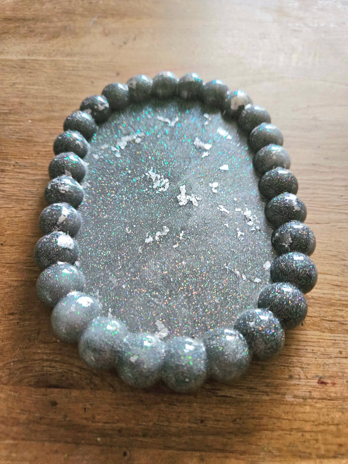 Bubble rim silver tray/ Decorative and stylish home decor resin jewellery tray or trinket dish for bedroom or anywhere in the home to add style.