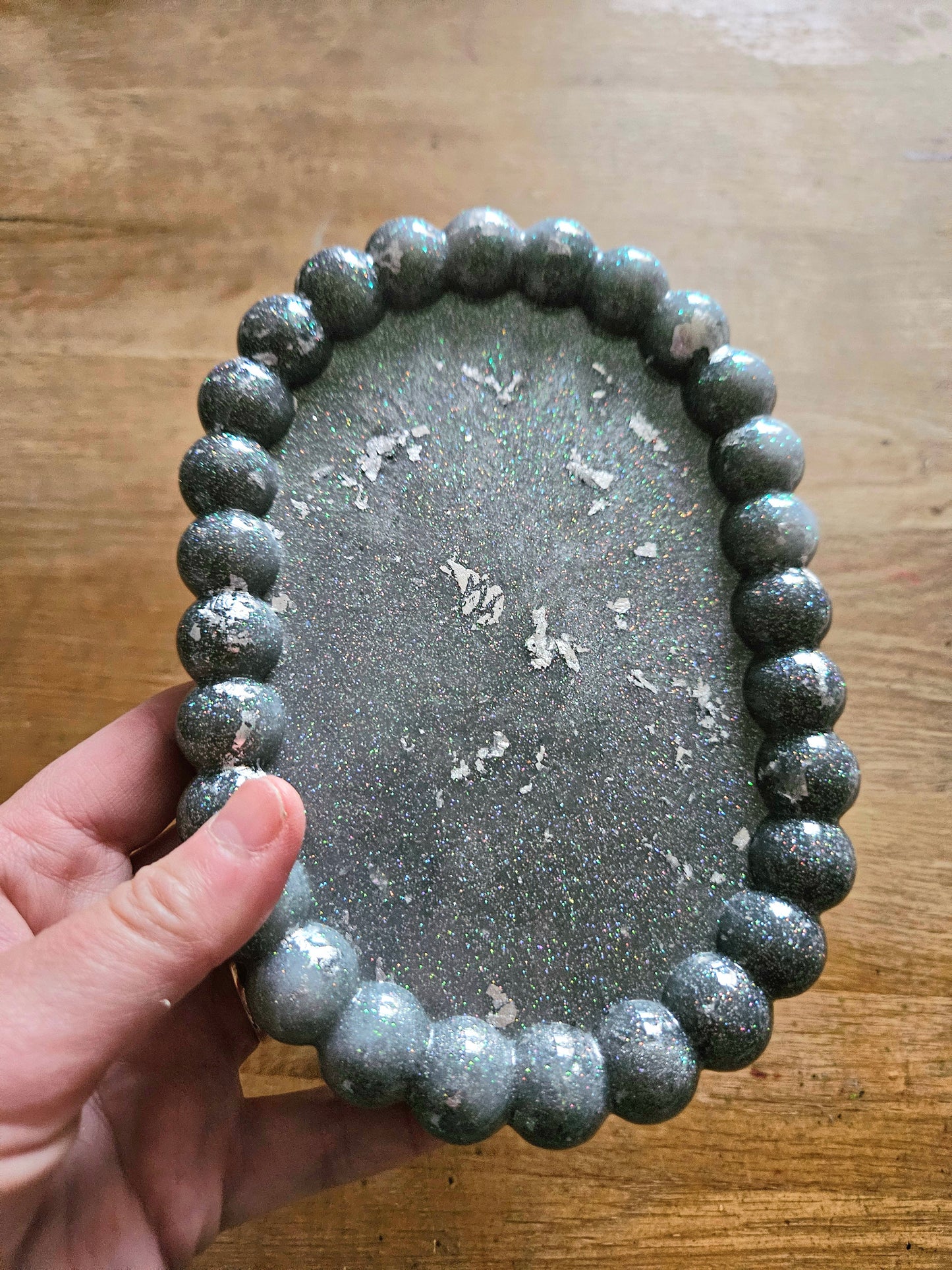 Bubble rim silver tray/ Decorative and stylish home decor resin jewellery tray or trinket dish for bedroom or anywhere in the home to add style.