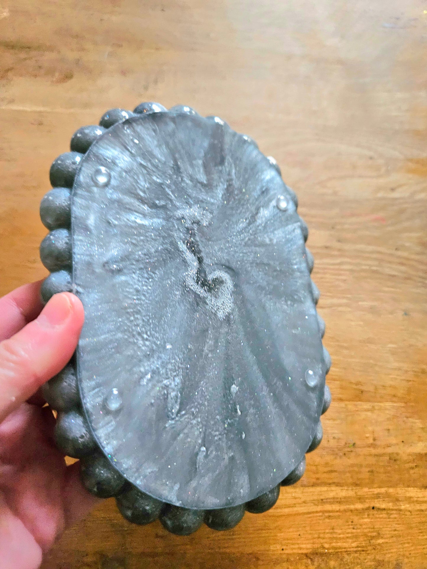 Bubble rim silver tray/ Decorative and stylish home decor resin jewellery tray or trinket dish for bedroom or anywhere in the home to add style.