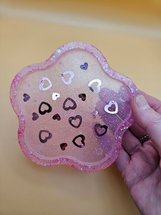 Pink loveheart  trinket dish/coaster/resin small jewellery holder/decorative home decor accessories