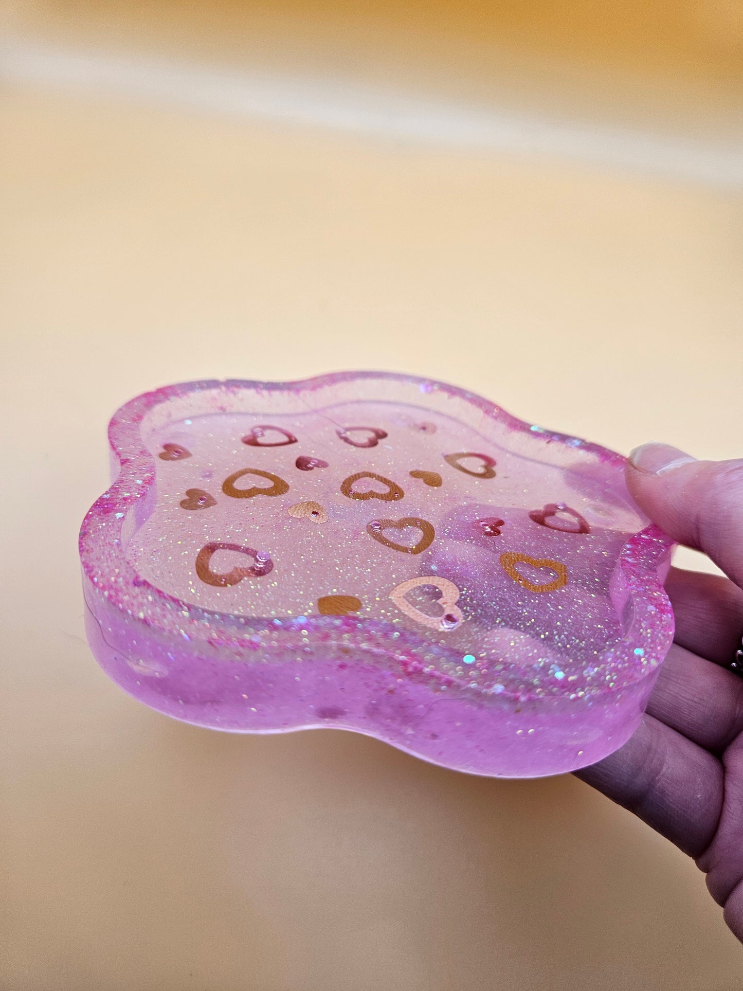 Pink loveheart  trinket dish/coaster/resin small jewellery holder/decorative home decor accessories
