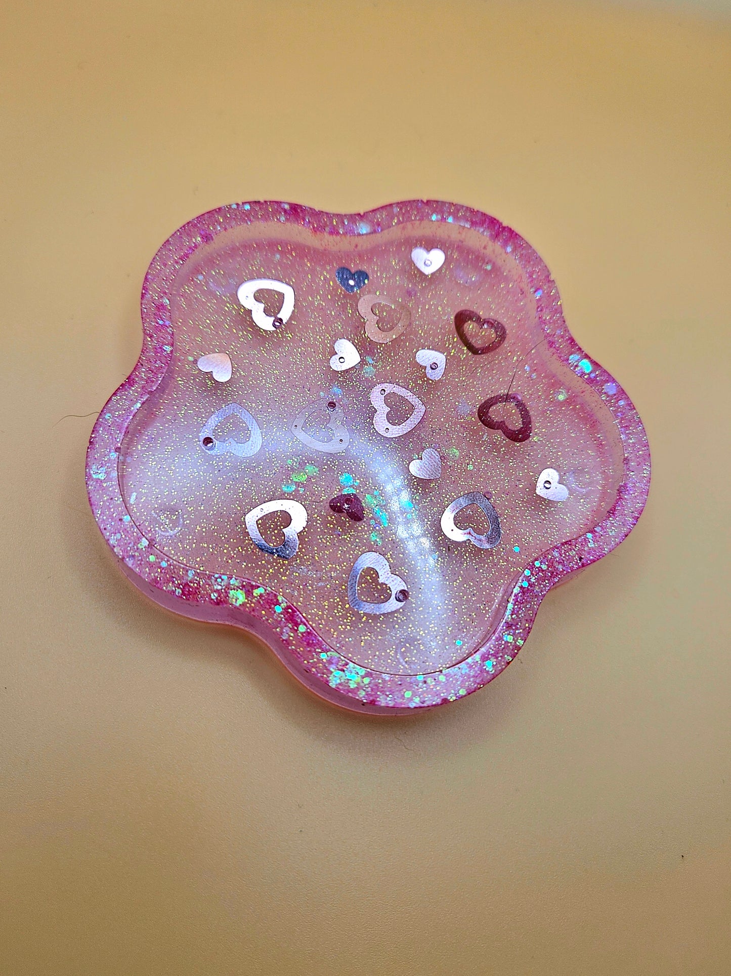 Pink loveheart  trinket dish/coaster/resin small jewellery holder/decorative home decor accessories