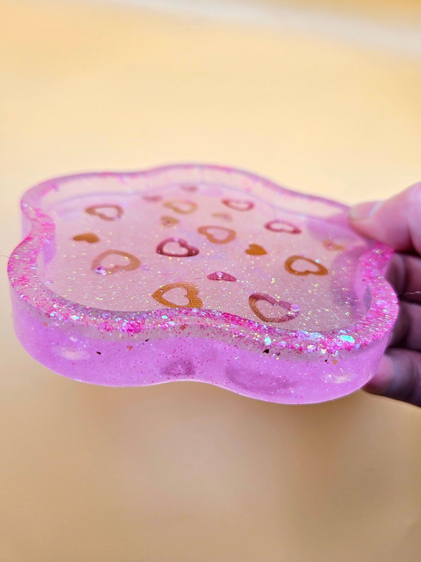 Pink loveheart  trinket dish/coaster/resin small jewellery holder/decorative home decor accessories