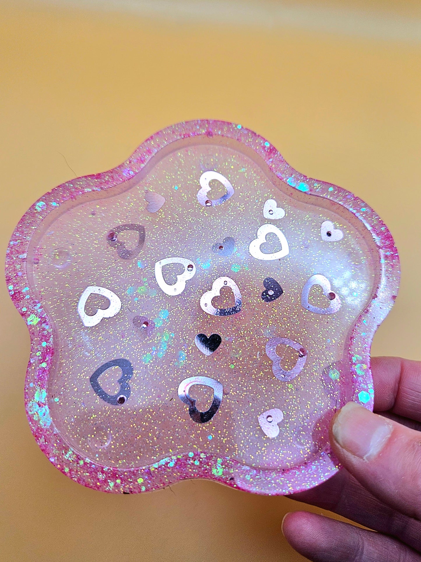 Pink loveheart  trinket dish/coaster/resin small jewellery holder/decorative home decor accessories