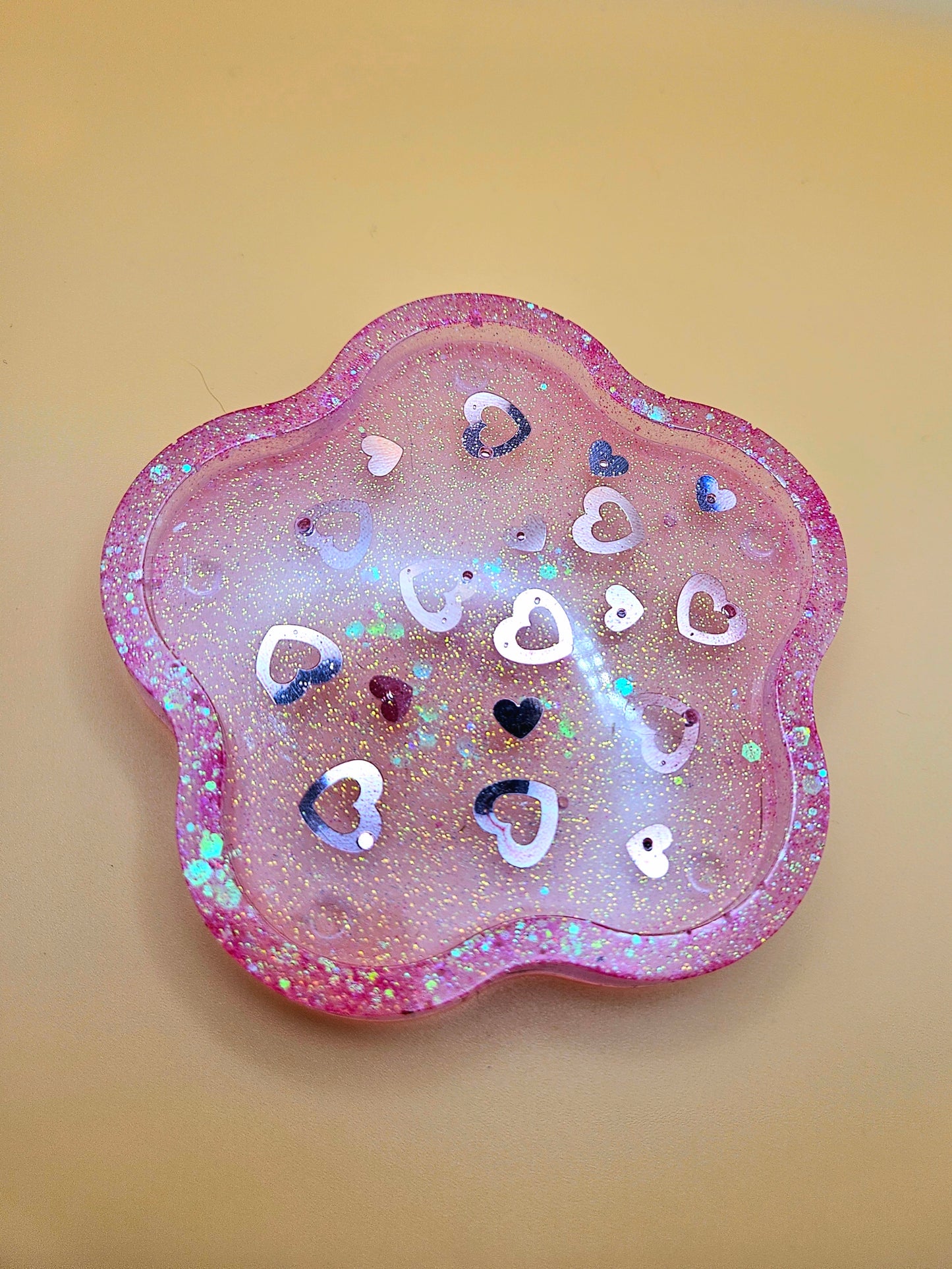 Pink loveheart  trinket dish/coaster/resin small jewellery holder/decorative home decor accessories