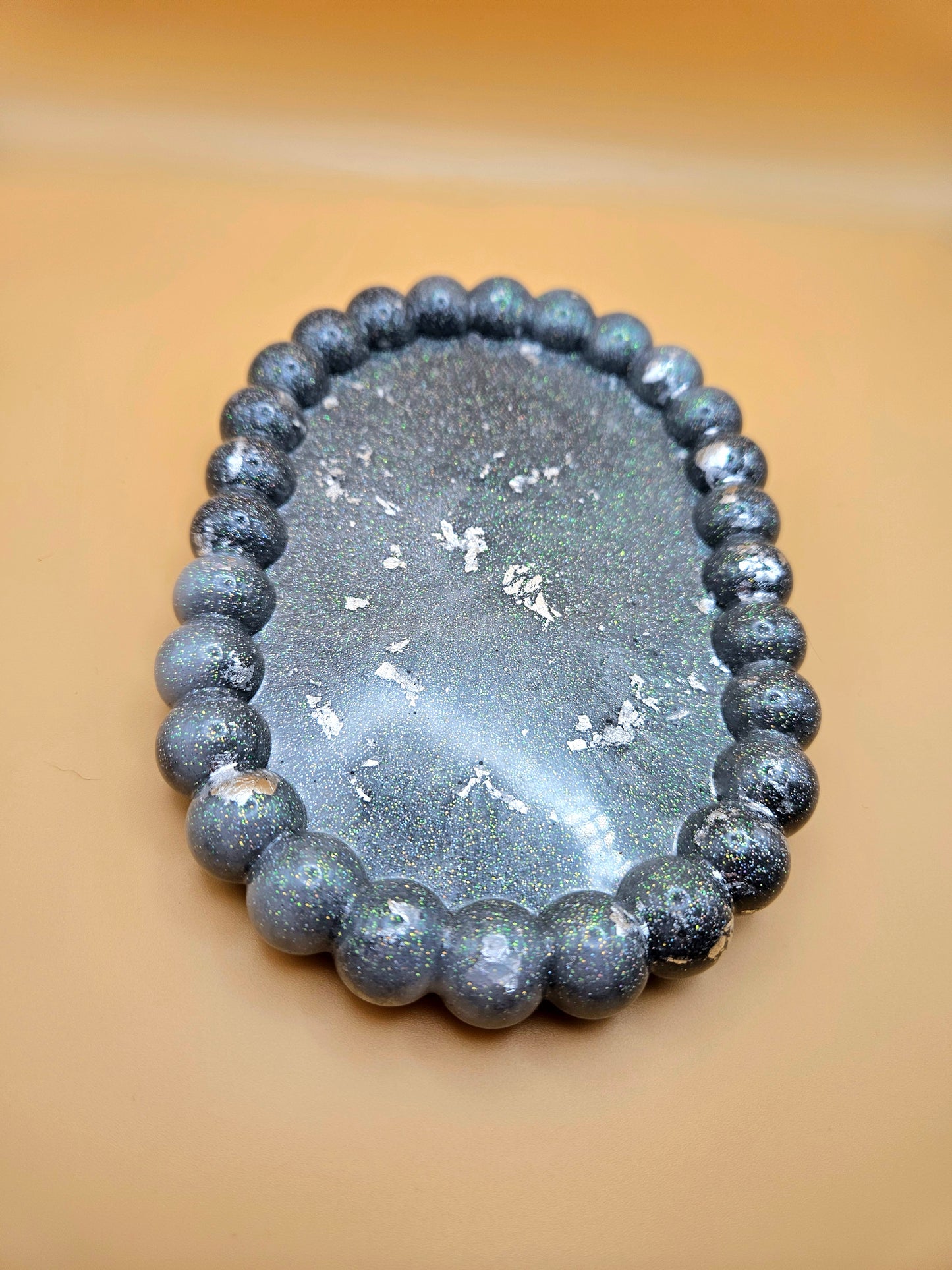 Bubble rim silver tray/ Decorative and stylish home decor resin jewellery tray or trinket dish for bedroom or anywhere in the home to add style.