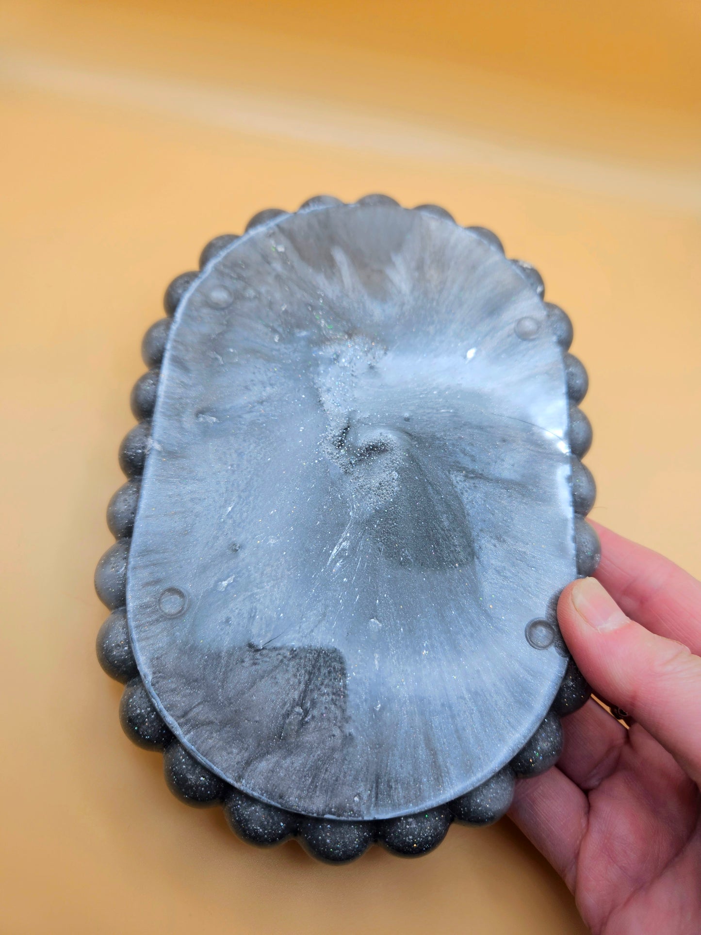 Bubble rim silver tray/ Decorative and stylish home decor resin jewellery tray or trinket dish for bedroom or anywhere in the home to add style.