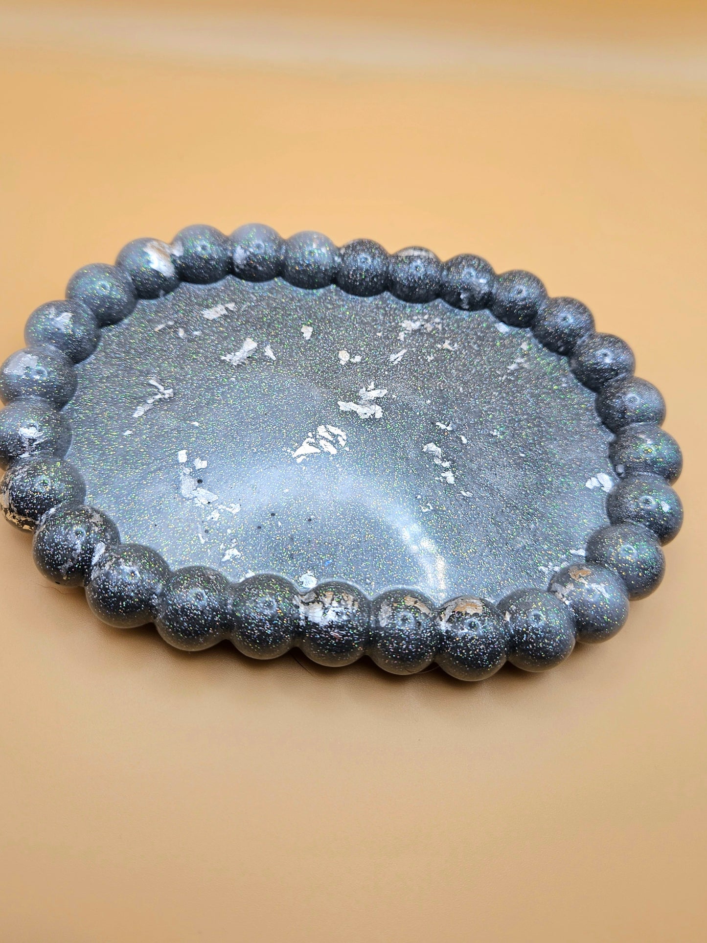Bubble rim silver tray/ Decorative and stylish home decor resin jewellery tray or trinket dish for bedroom or anywhere in the home to add style.