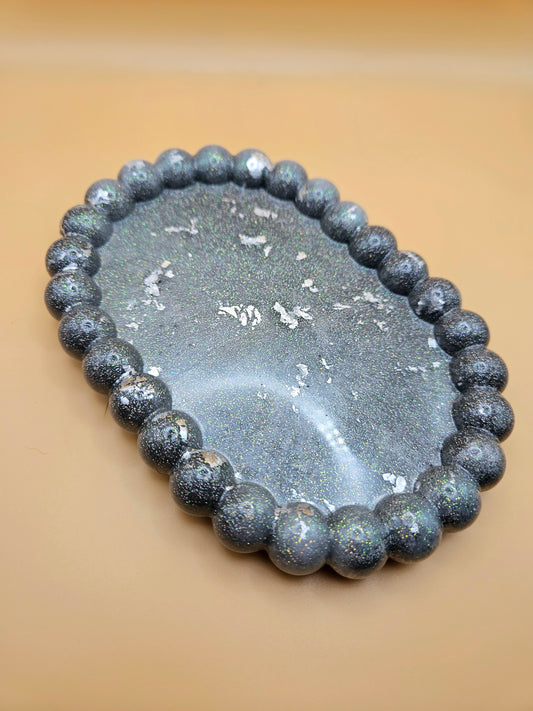 Bubble rim silver tray/ Decorative and stylish home decor resin jewellery tray or trinket dish for bedroom or anywhere in the home to add style.