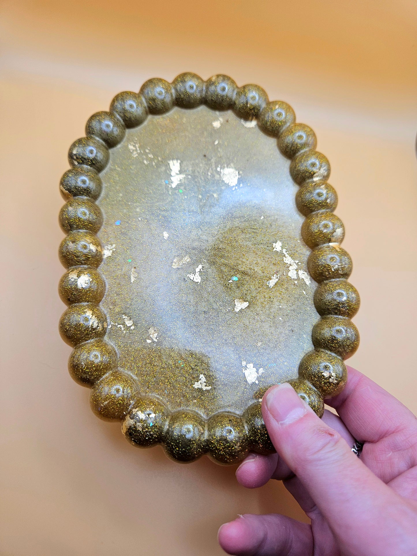 Bubble rim gold tray/ Decorative and stylish home decor resin jewellery tray or trinket dish for bedroom or anywhere in the home to add style.