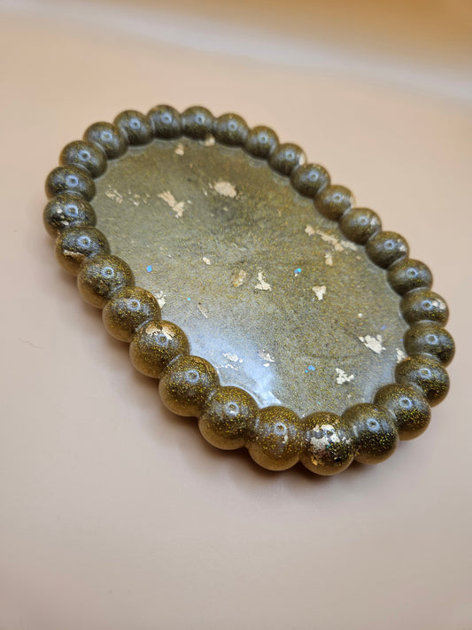 Bubble rim gold tray/ Decorative and stylish home decor resin jewellery tray or trinket dish for bedroom or anywhere in the home to add style.