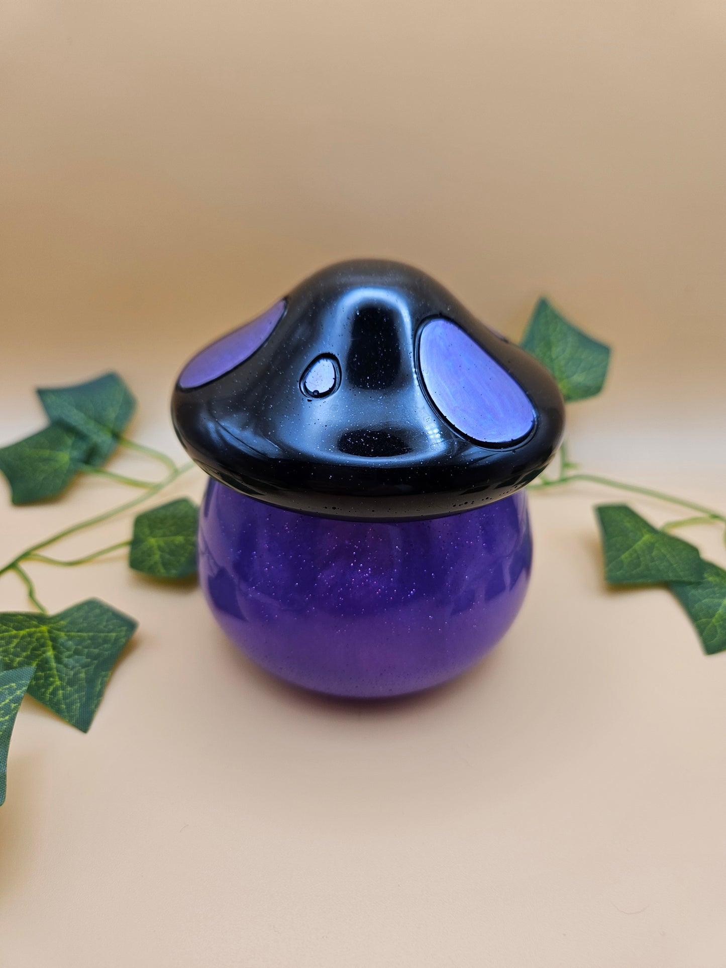 Purple/Black Mushroom storage pot/Trinket holder jar/Whimsical Home Decor Accessories/Keepsake jewellery storage dish/ Original handmade gift