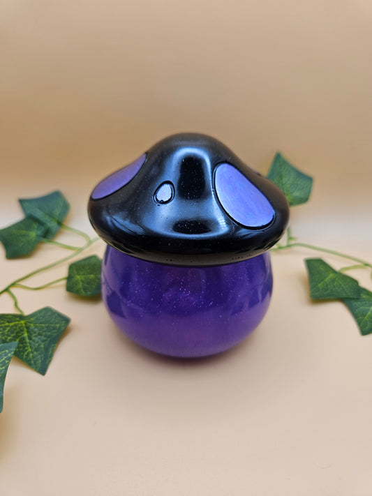 Purple/Black Mushroom storage pot/Trinket holder jar/Whimsical Home Decor Accessories/Keepsake jewellery storage dish/ Original handmade gift