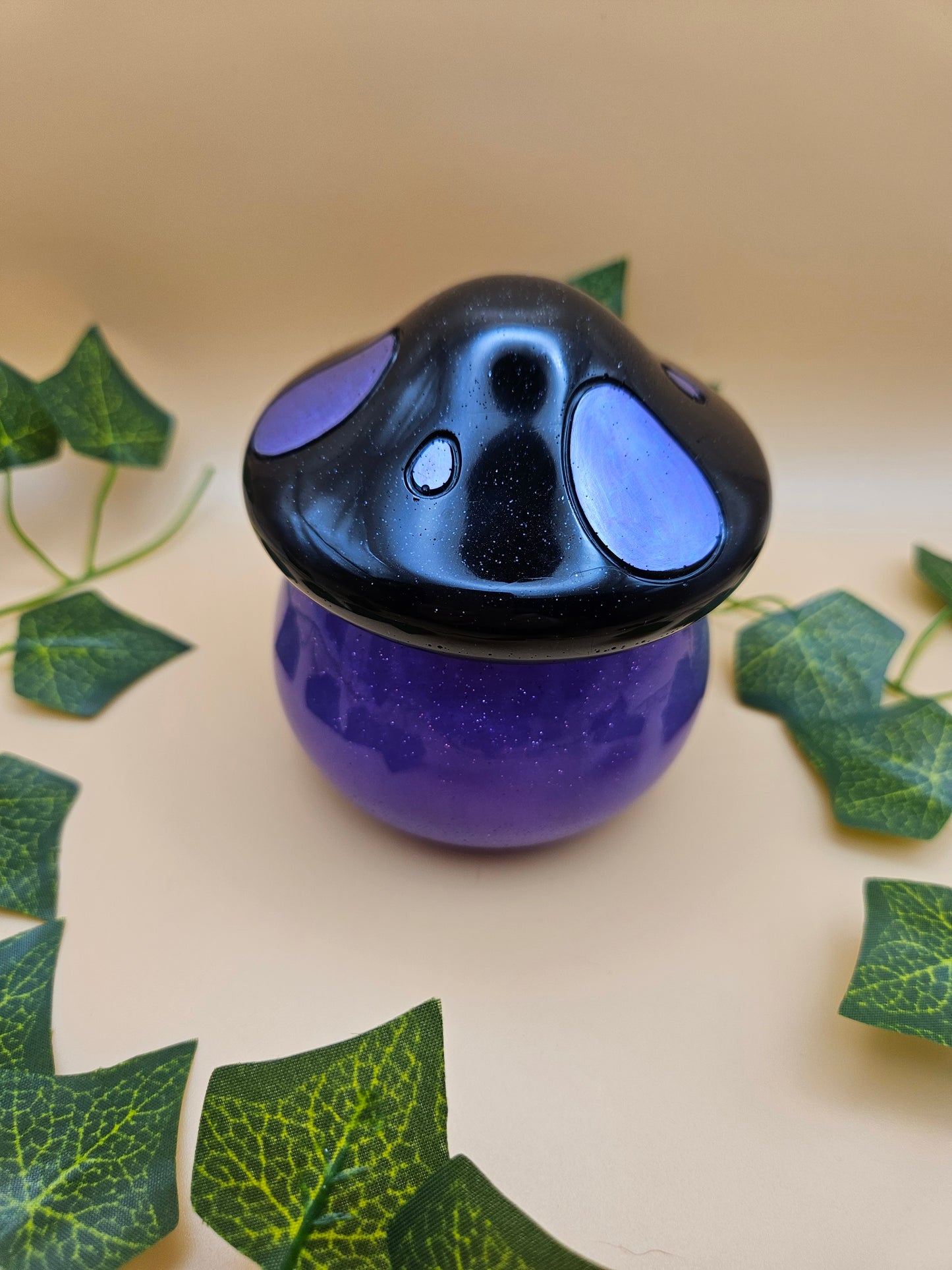 Purple/Black Mushroom storage pot/Trinket holder jar/Whimsical Home Decor Accessories/Keepsake jewellery storage dish/ Original handmade gift