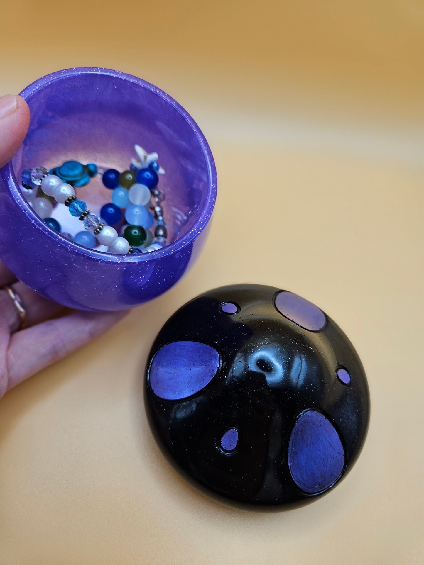 Purple/Black Mushroom storage pot/Trinket holder jar/Whimsical Home Decor Accessories/Keepsake jewellery storage dish/ Original handmade gift