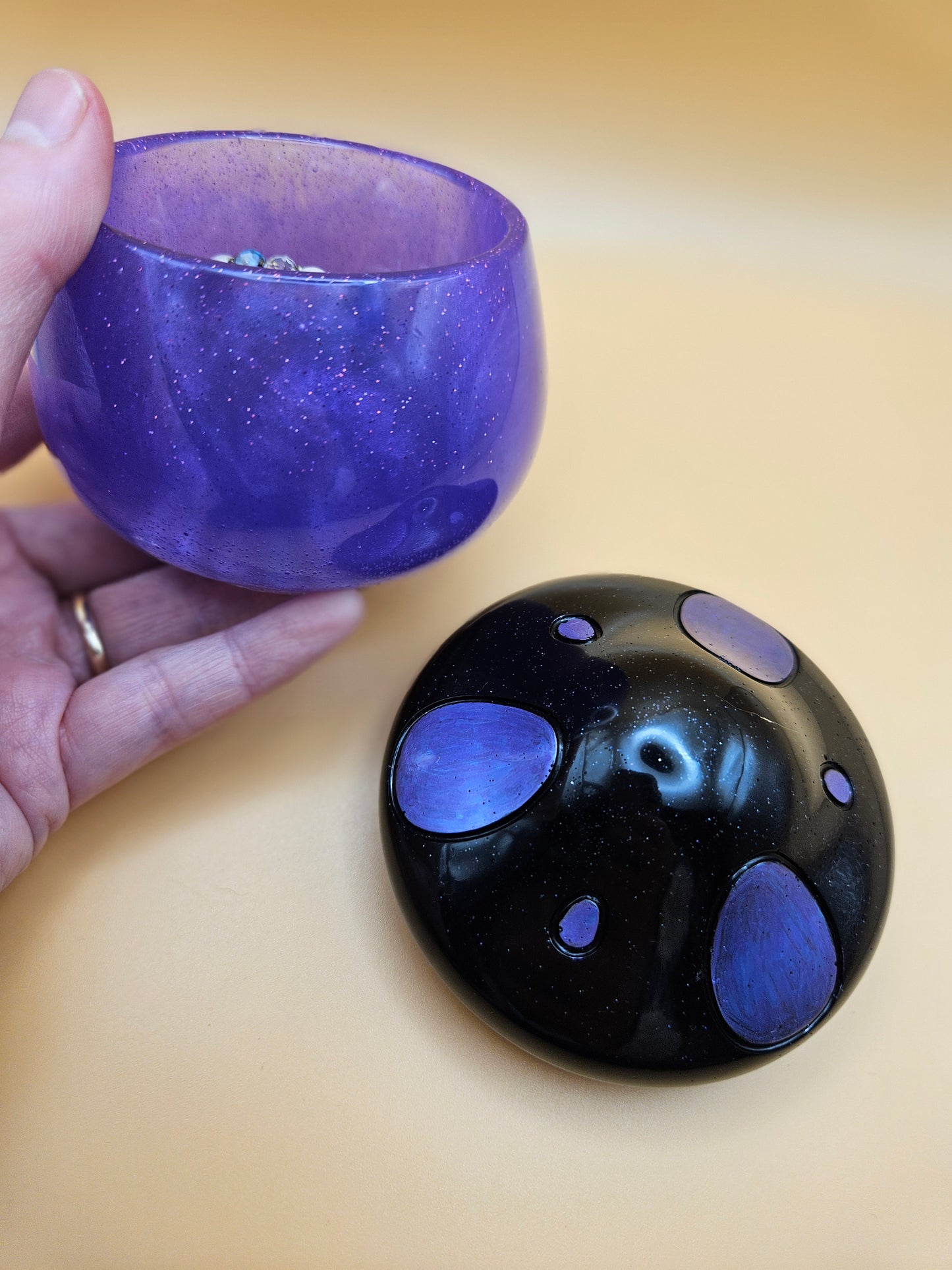 Purple/Black Mushroom storage pot/Trinket holder jar/Whimsical Home Decor Accessories/Keepsake jewellery storage dish/ Original handmade gift