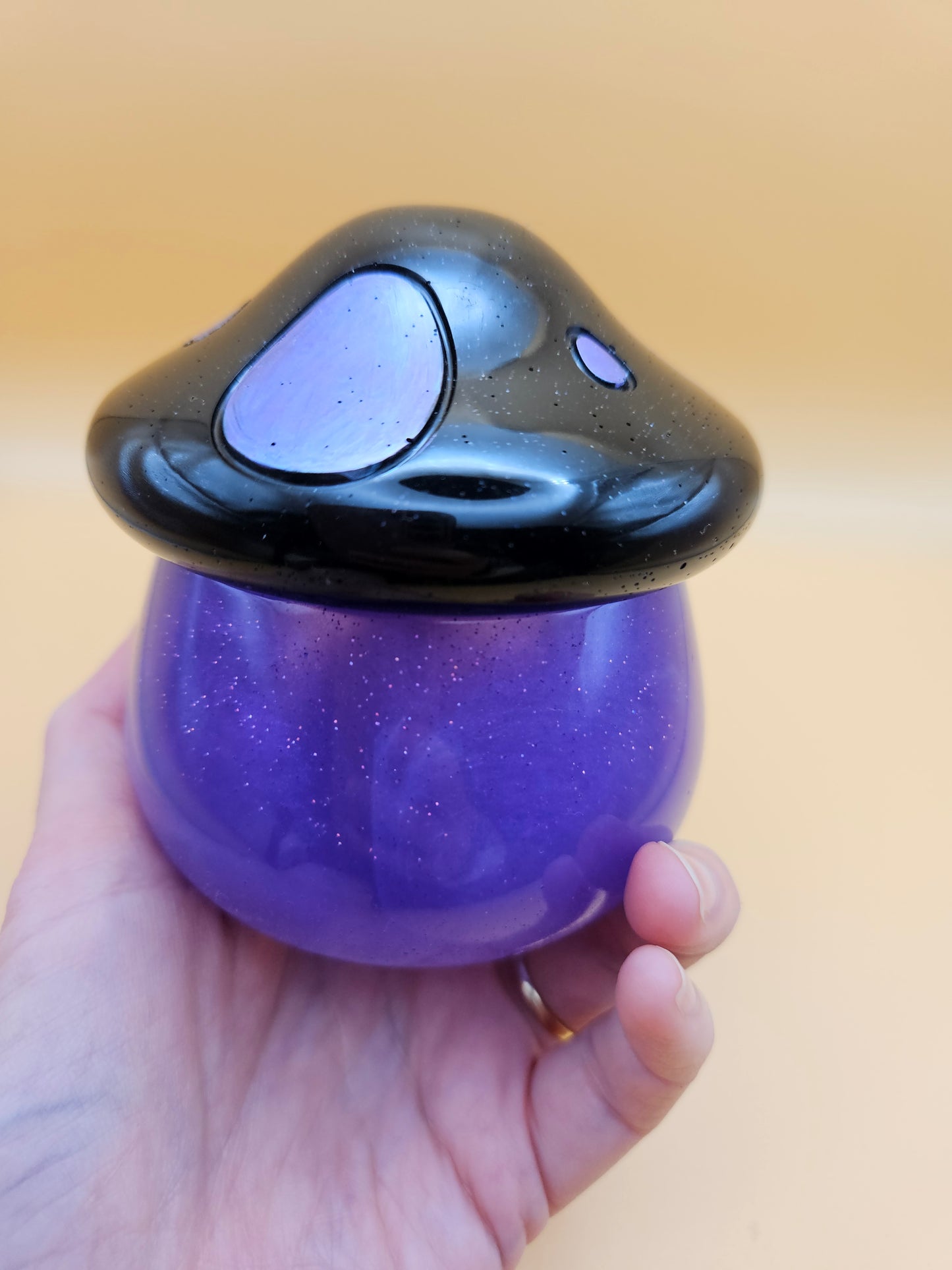 Purple/Black Mushroom storage pot/Trinket holder jar/Whimsical Home Decor Accessories/Keepsake jewellery storage dish/ Original handmade gift