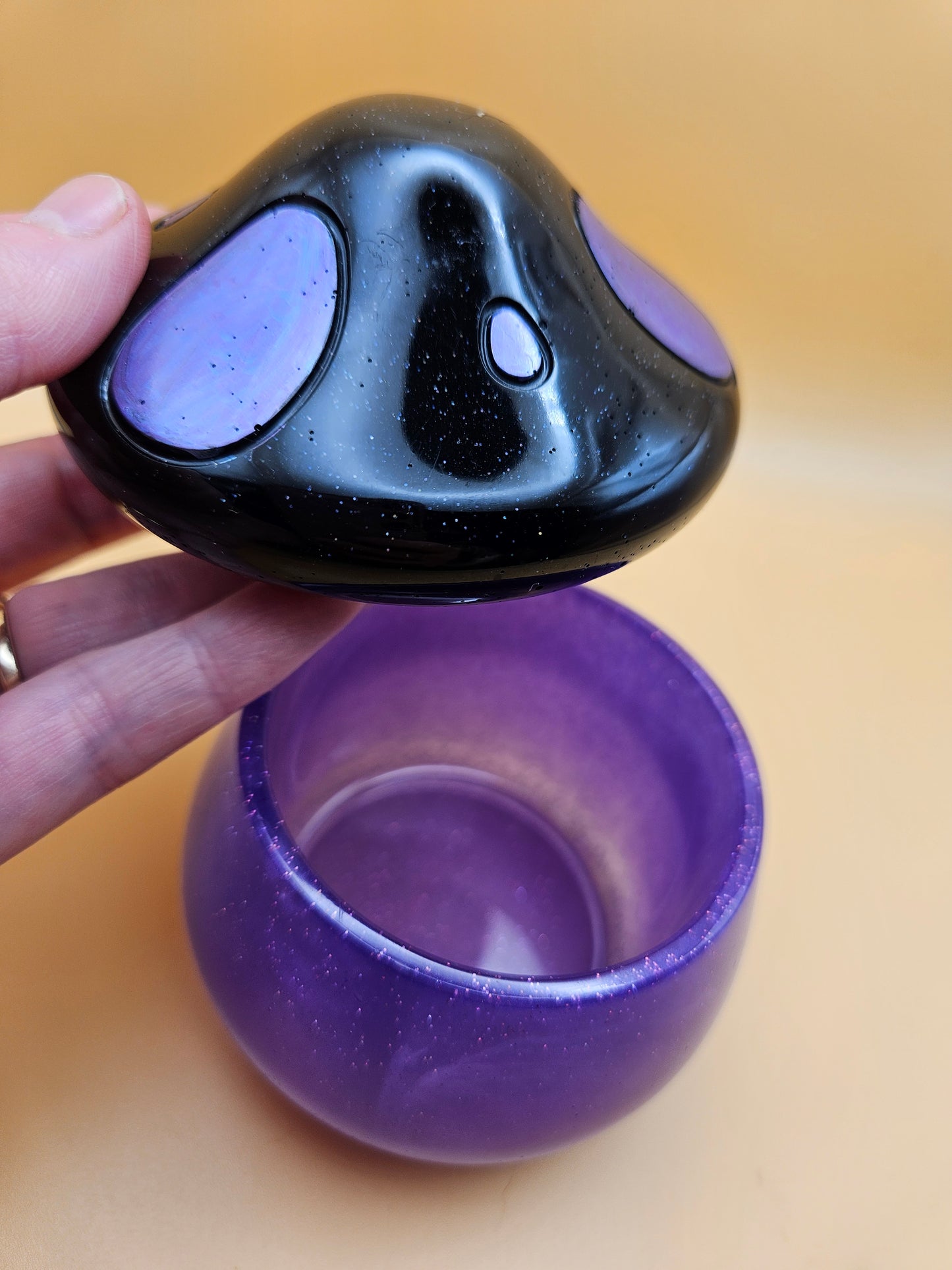 Purple/Black Mushroom storage pot/Trinket holder jar/Whimsical Home Decor Accessories/Keepsake jewellery storage dish/ Original handmade gift