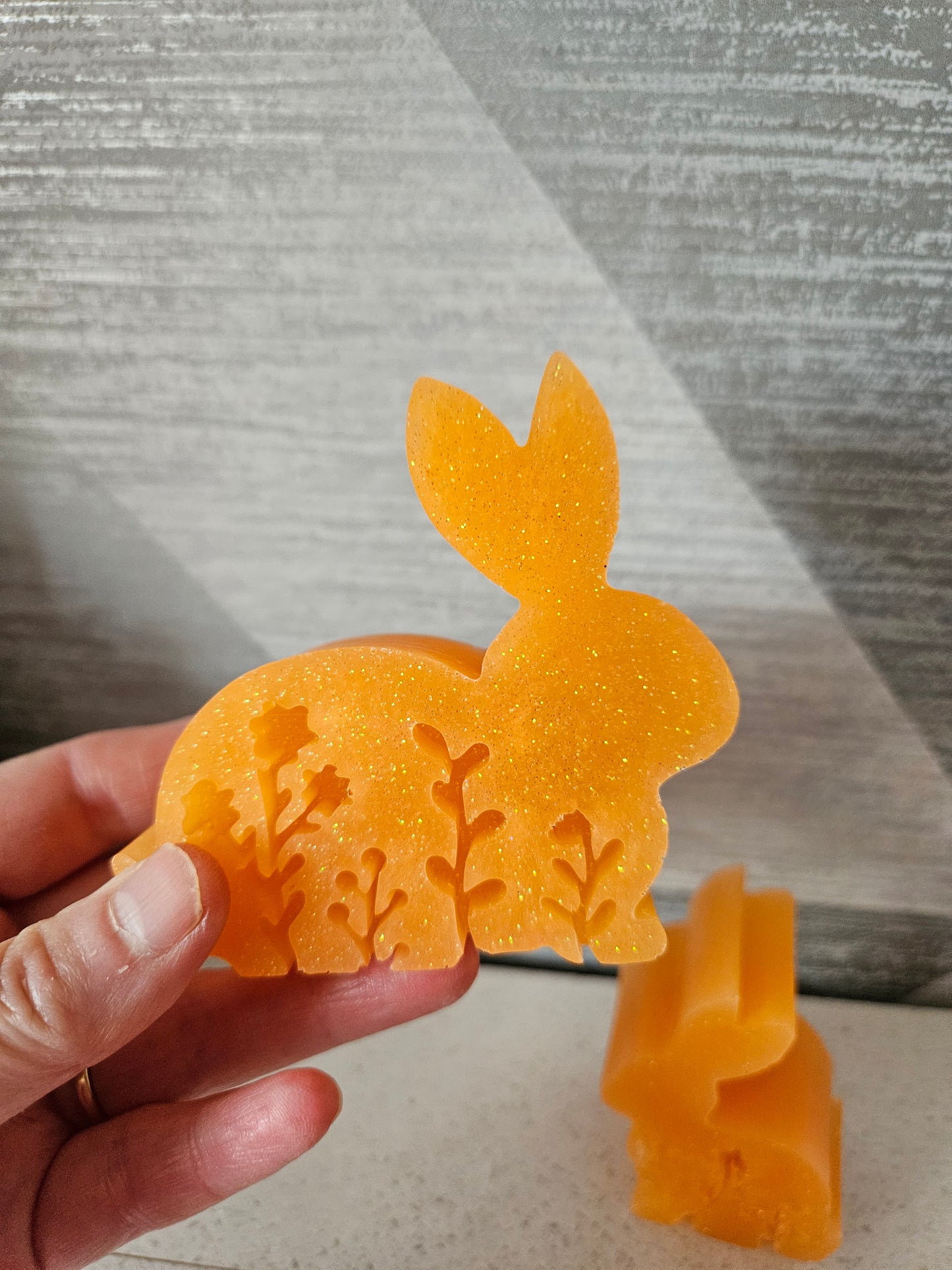 Set of two bunnies/resin home decor/peachy orange coloured rabbit ornaments for lover gift/new home, anniversary, birthday gift